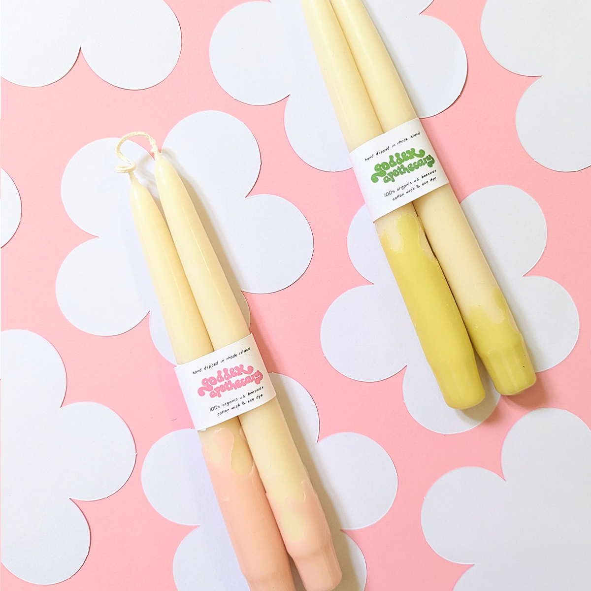 Wavey Organic Beeswax 9&quot; Taper Candles: Black and white
