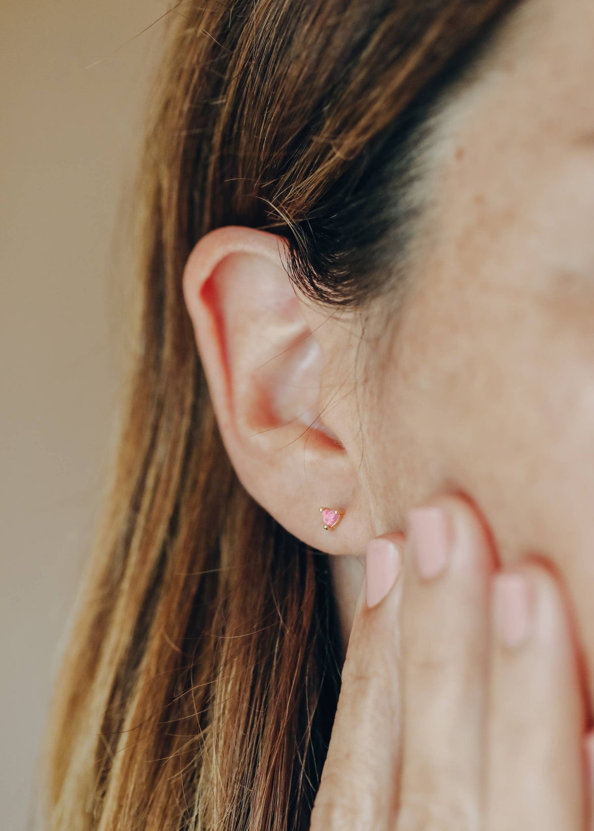 Tiny Pink Opal Heart Earring