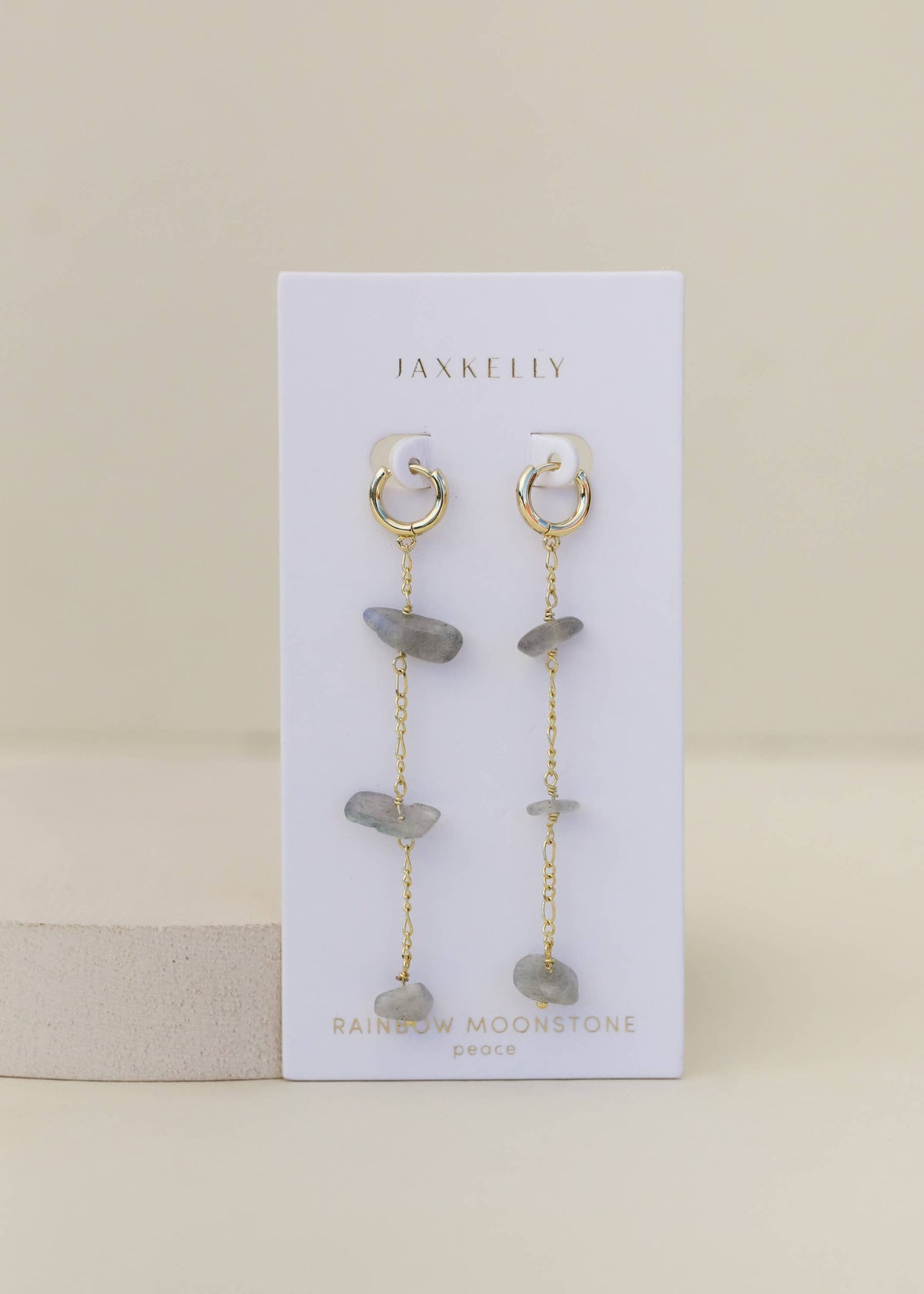 Raw Rainbow Moonstone Chain Drop Earring