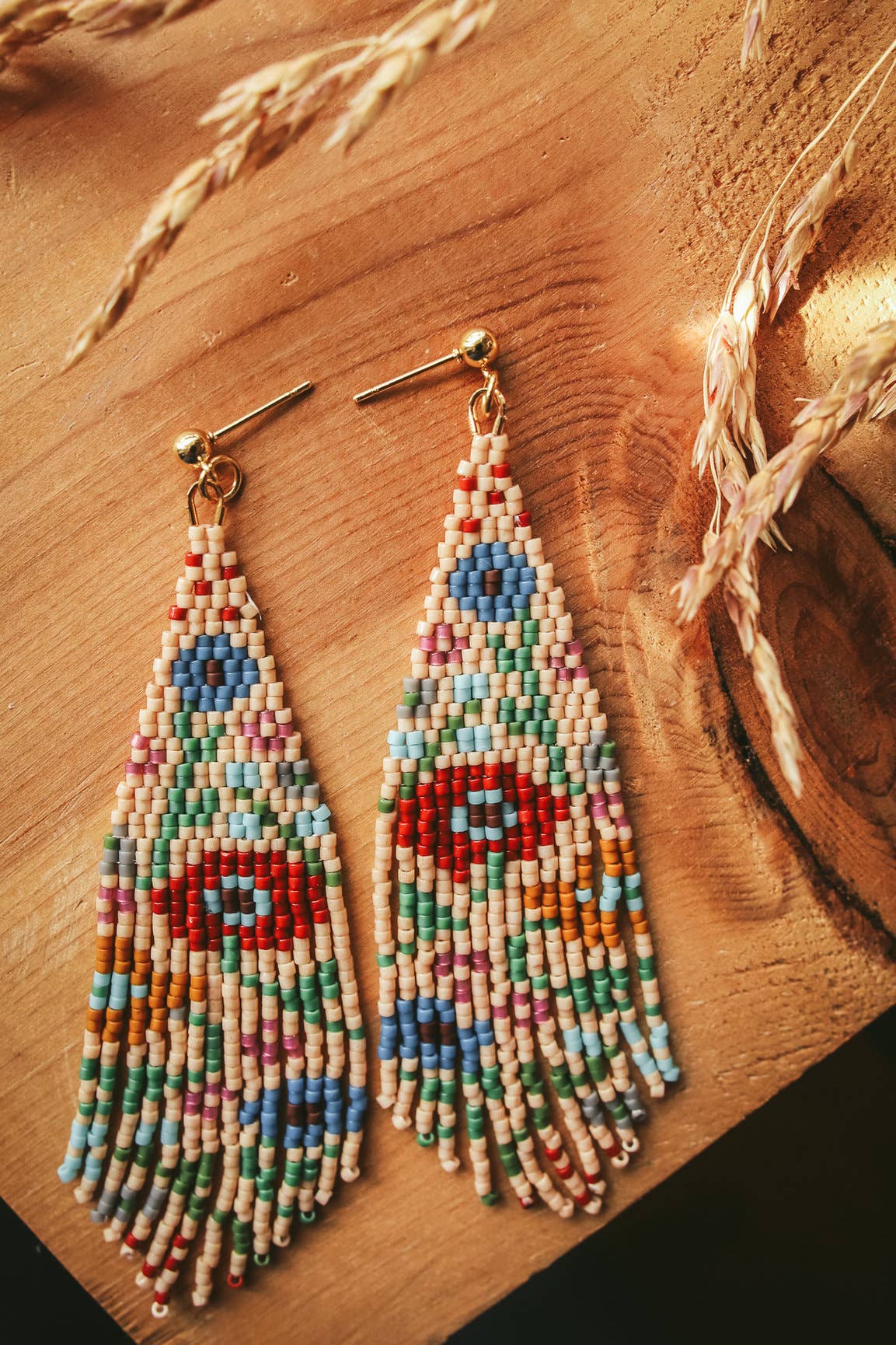 Beaded Handwoven Wildflower Fringe Earrings (White)