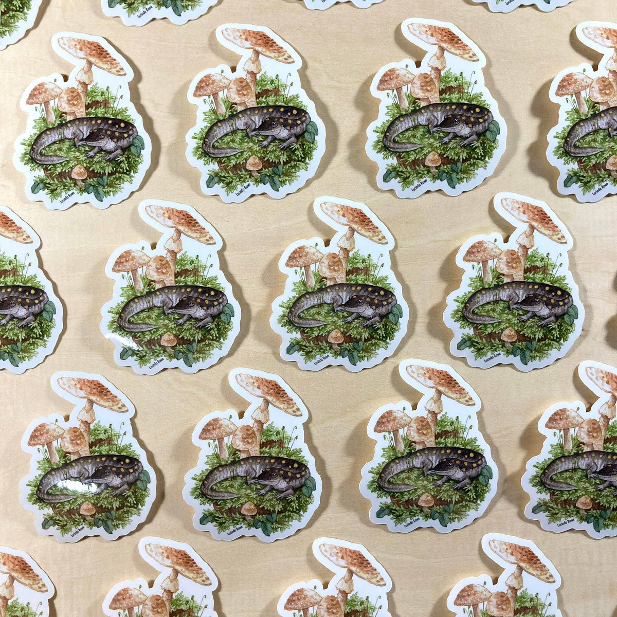 Spotted Salamander With Blusher Mushrooms - Vinyl Sticker