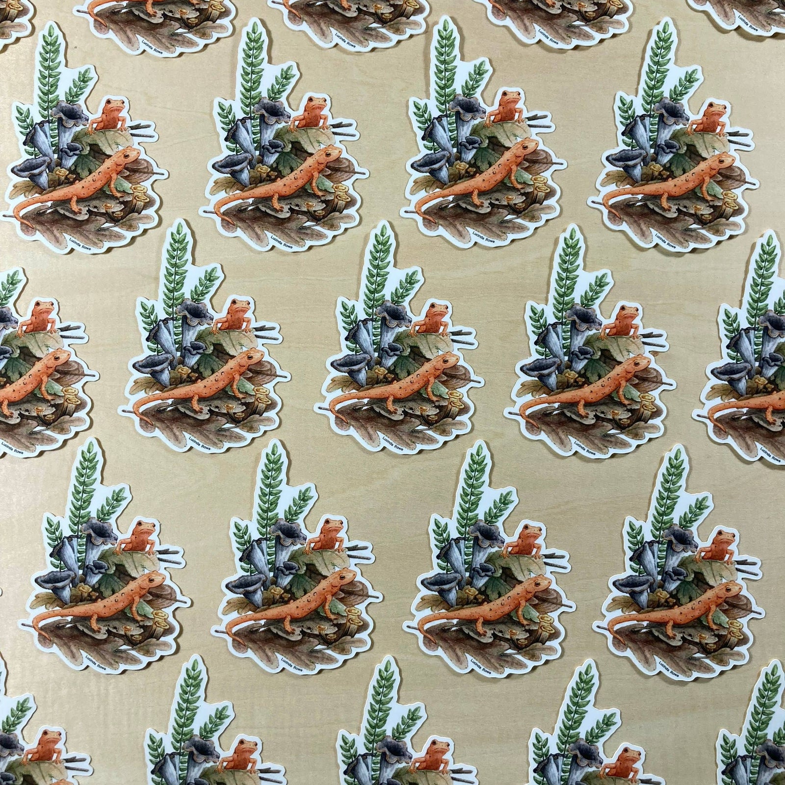 Red Efts With Trumpet Chanterelles - Vinyl Sticker