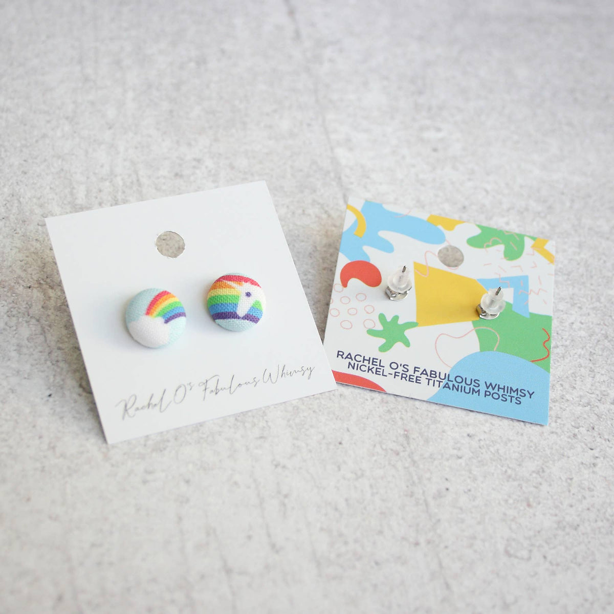 Rainbow Hearts Fabric Button Earrings