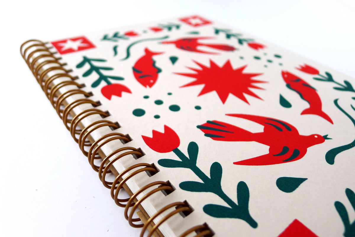 Folk Flower Coil Notebook, Medium : Lined