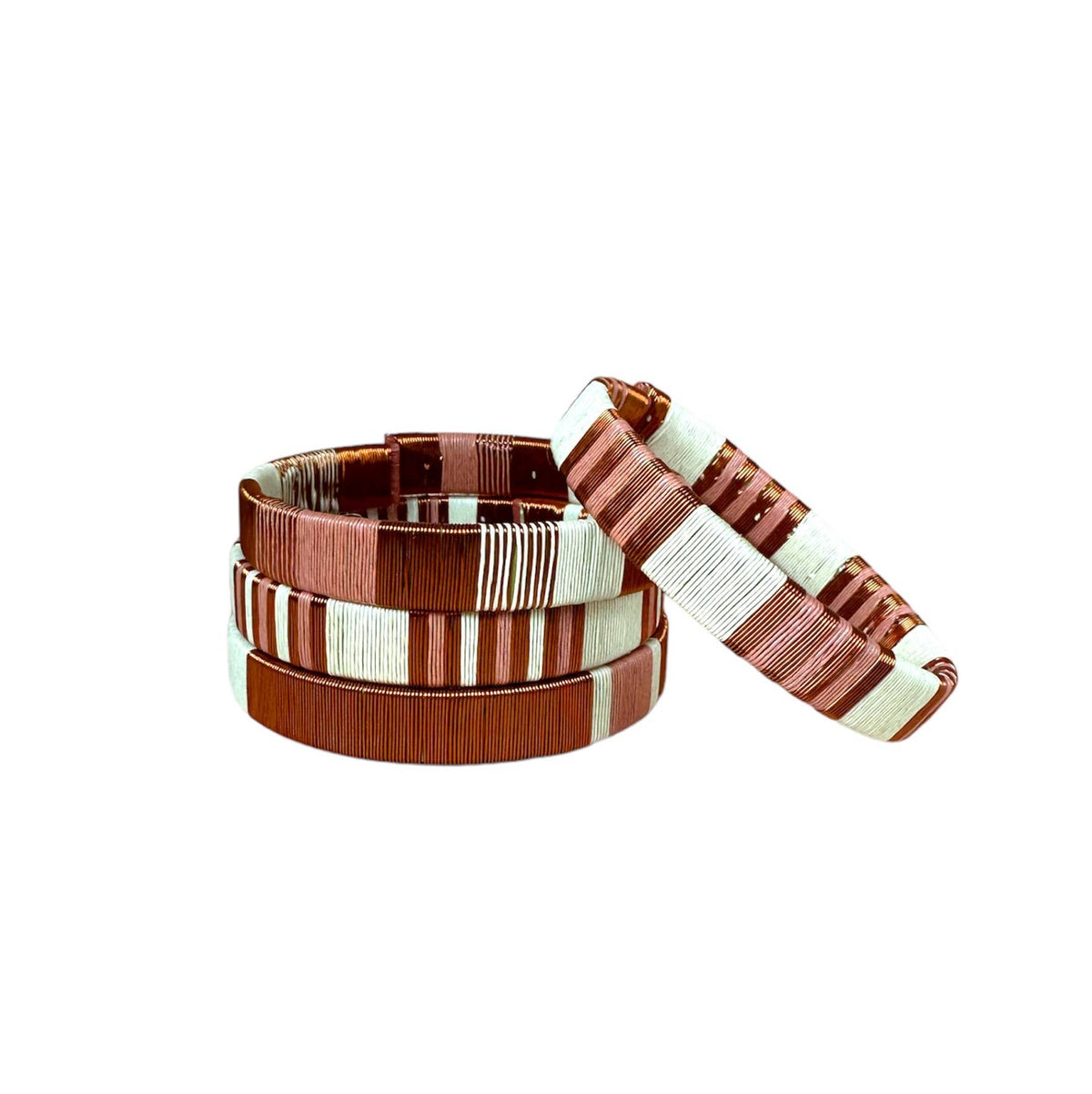 Handwoven Raffia &amp; Wire Medium Bracelet (Pink/Cream/Copper)
