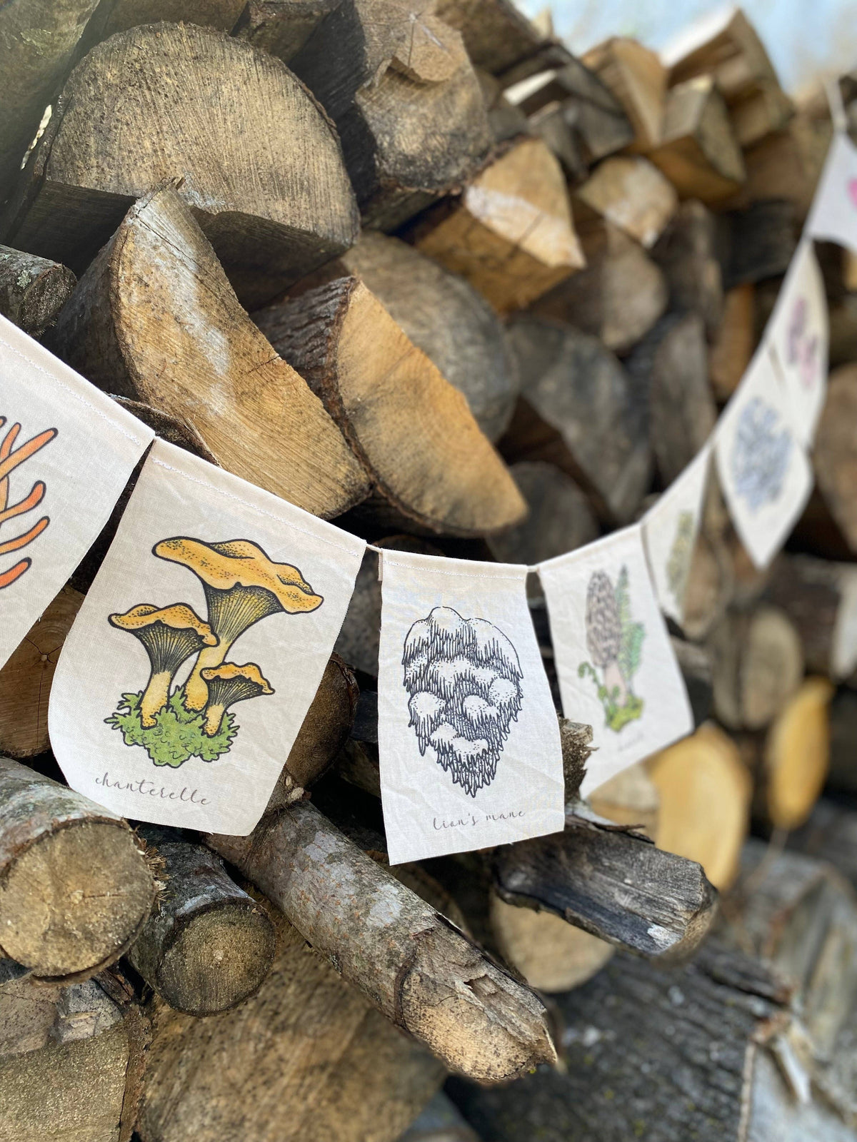 Rainbow Mushrooms Prayer Flag (White)