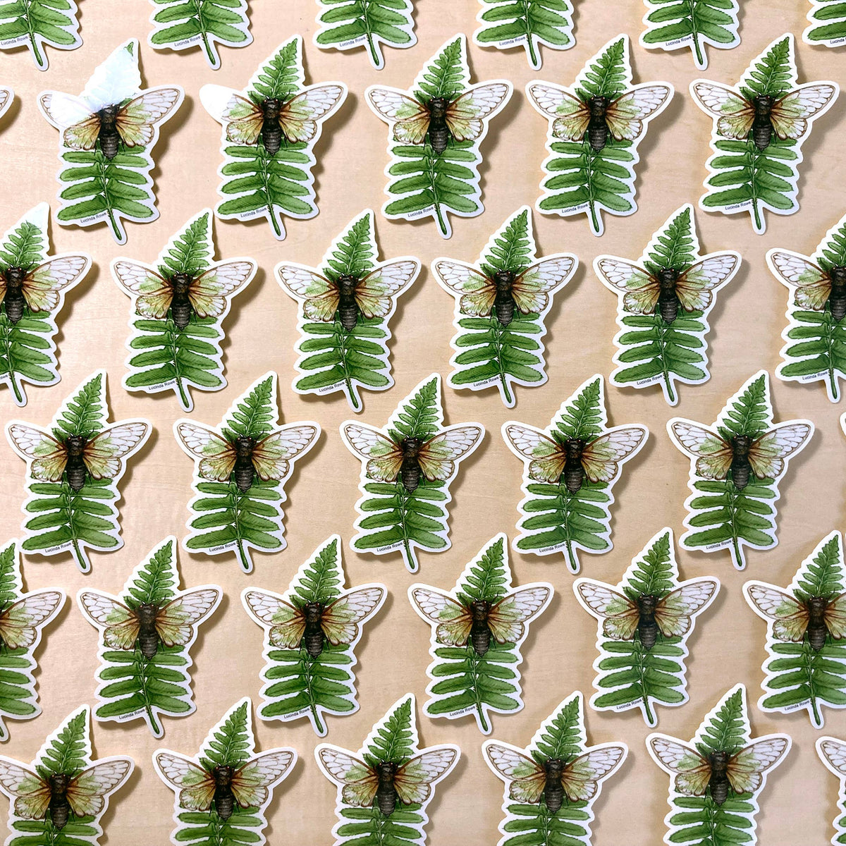 Cicada on Fern - Vinyl Sticker