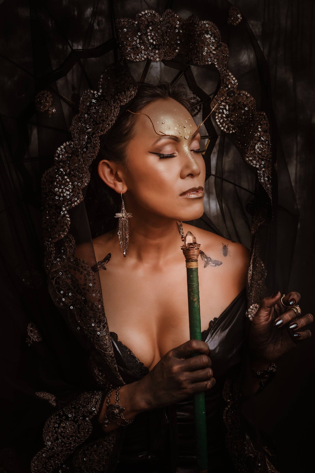 Dragonfly Drape Chandelier Earrings: Moonstone