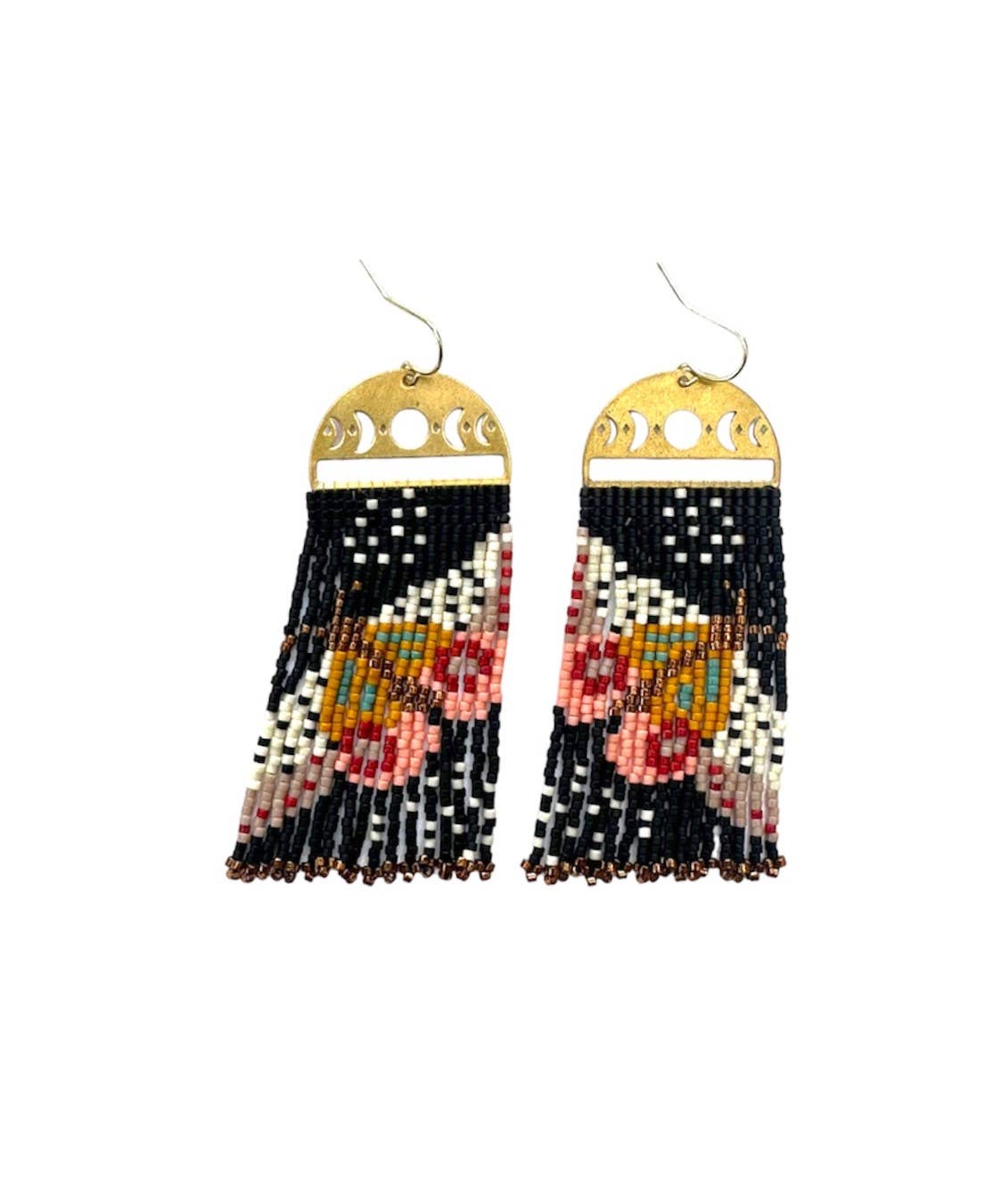 Beaded Handwoven Moonlit Moth Fringe Earrings (Midnight)