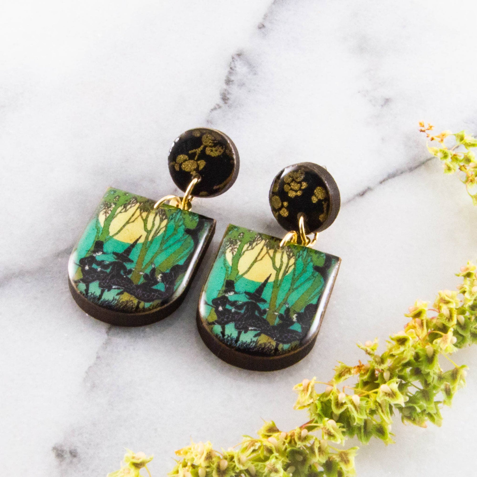Green Witches Dance Earrings