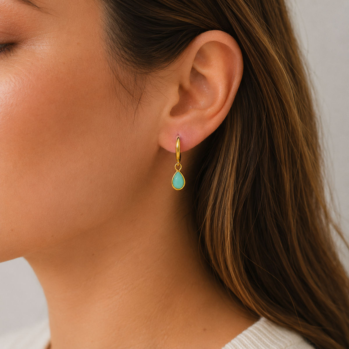 Amazonite Teardrop Charm Hoop