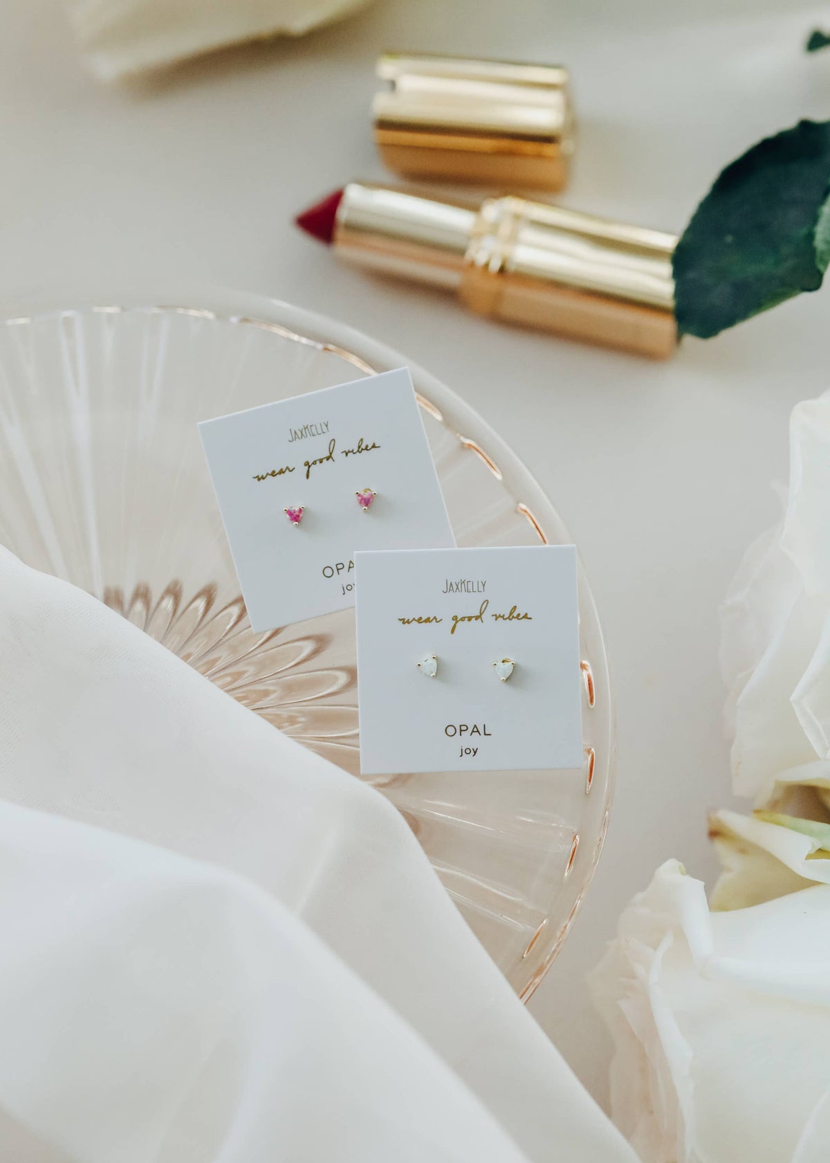 Tiny Pink Opal Heart Earring