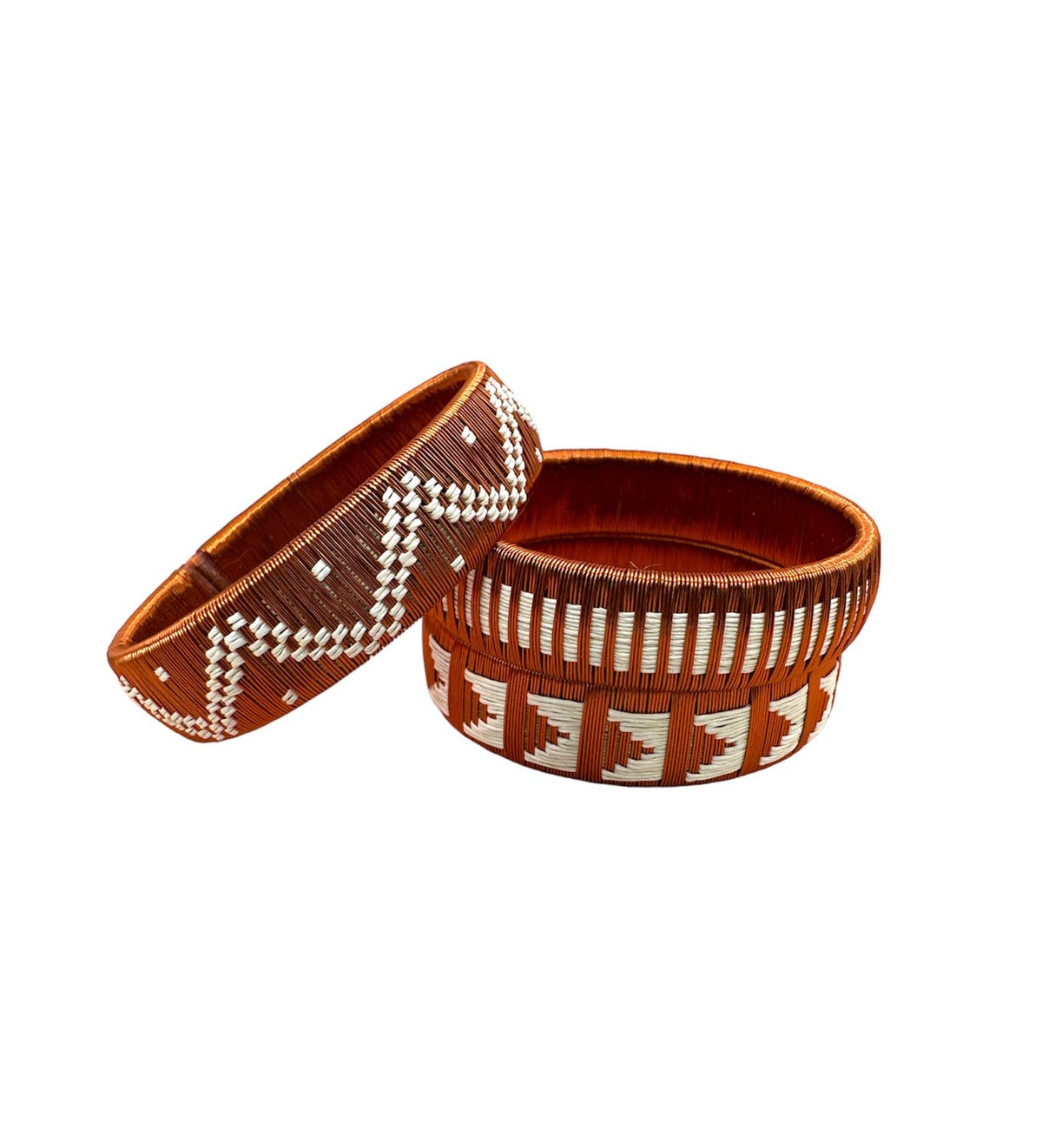 Handwoven Raffia &amp; Wire Wide Bracelet (Copper with Cream)