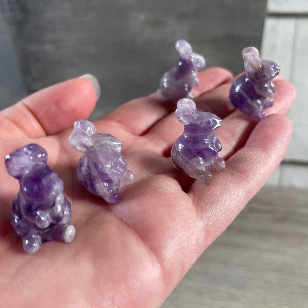Rose Quartz Bunny Rabbit Carved Gemstone Figurine