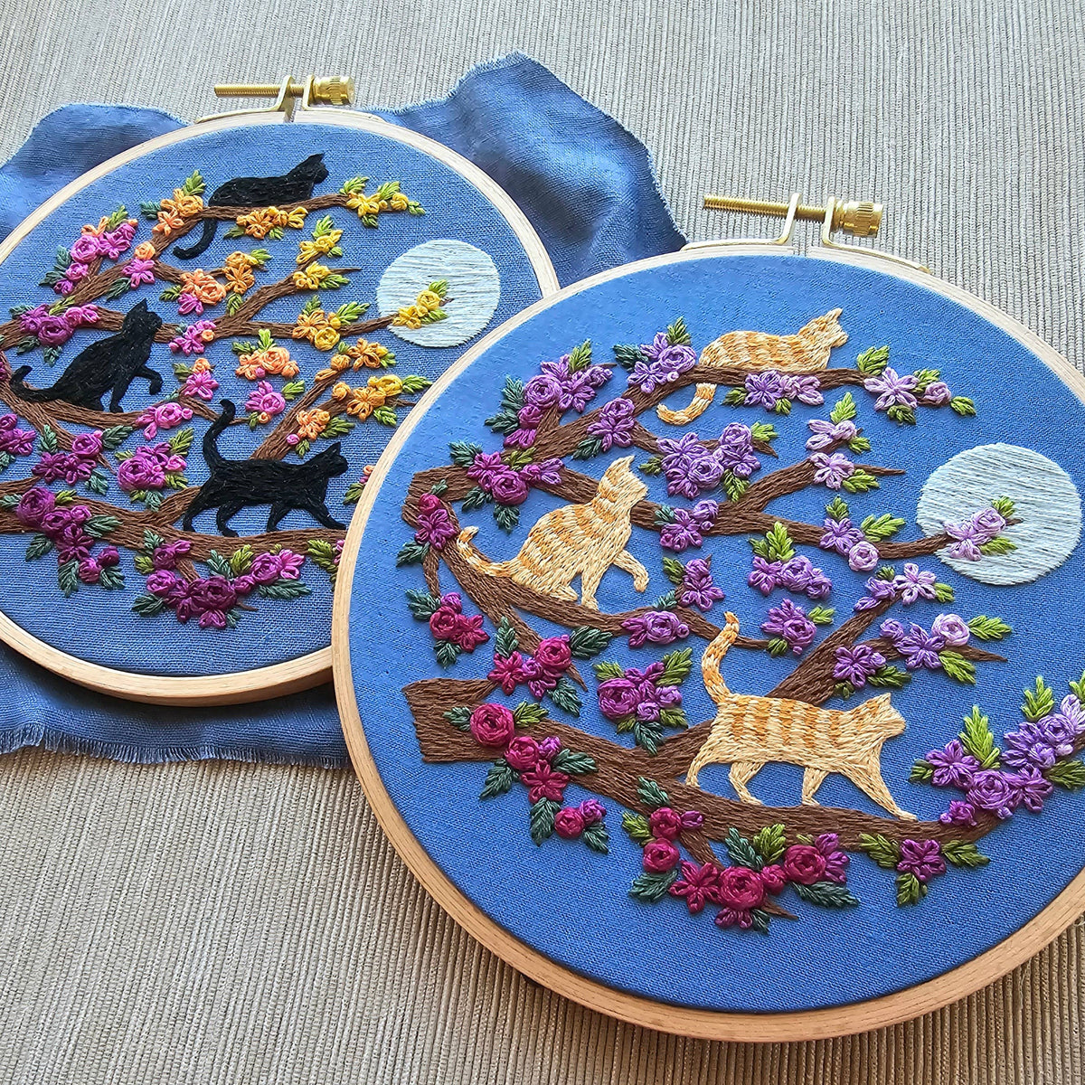 Cats &amp; Full Moon Embroidery Kit: Black Cats