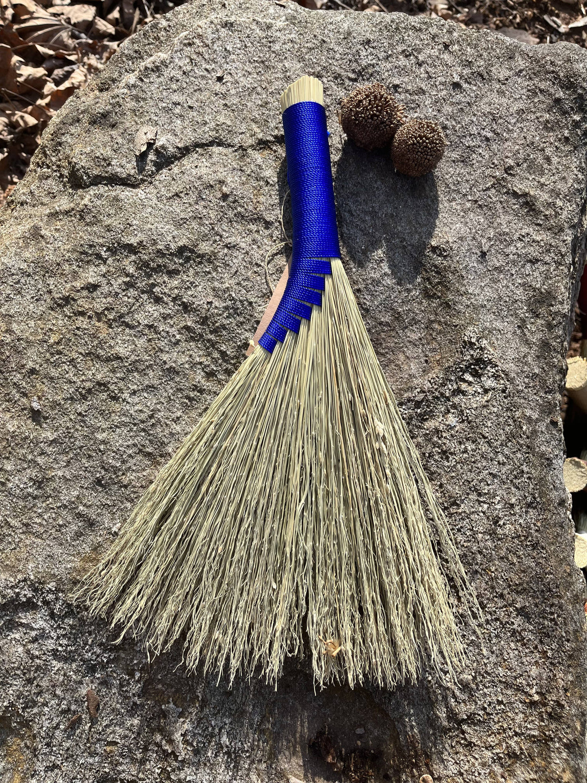 Small Priestess Blue Turkey Wing Whisk Broom