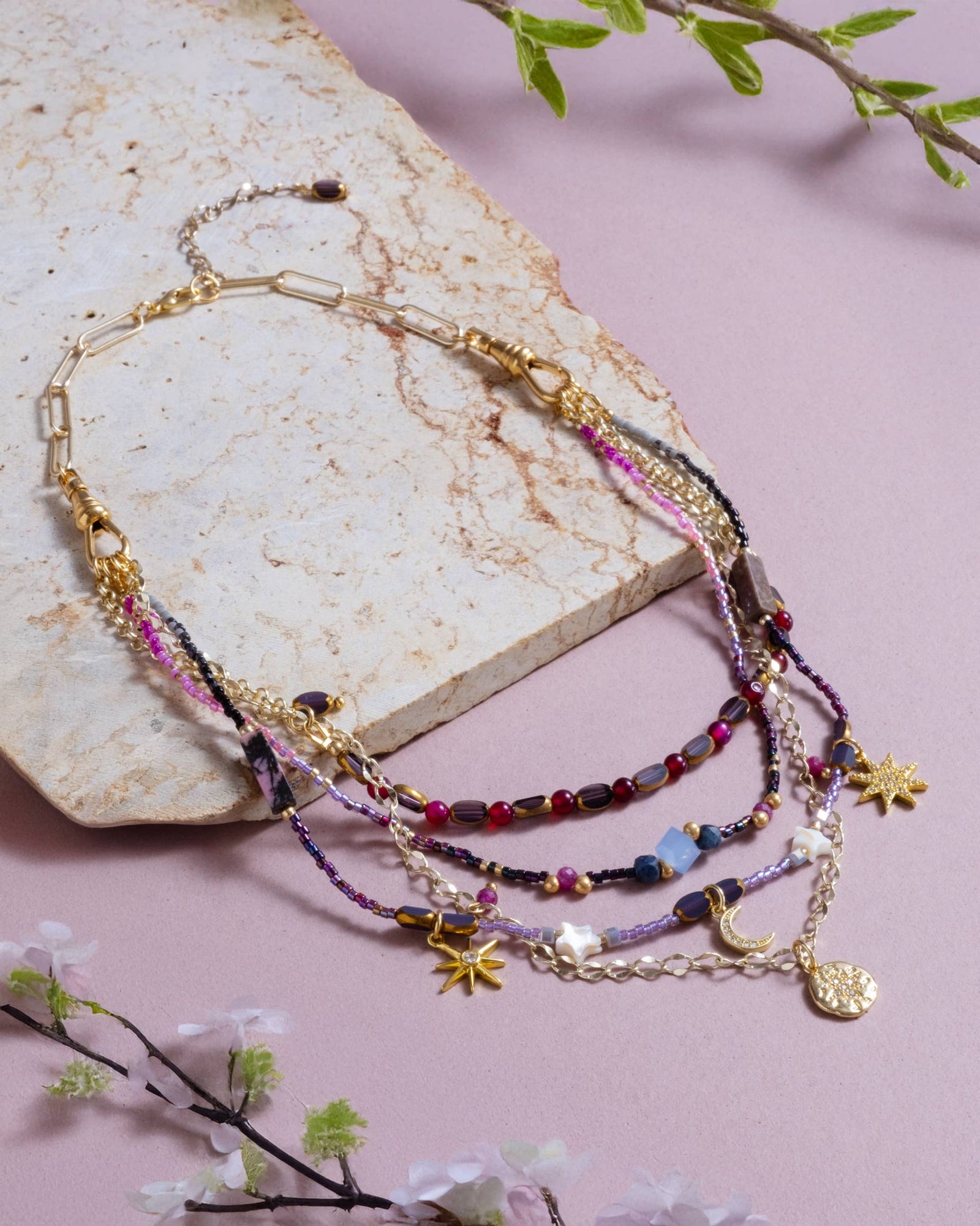 Midnight Beaded Interchangeable 4 Necklace Layering Set