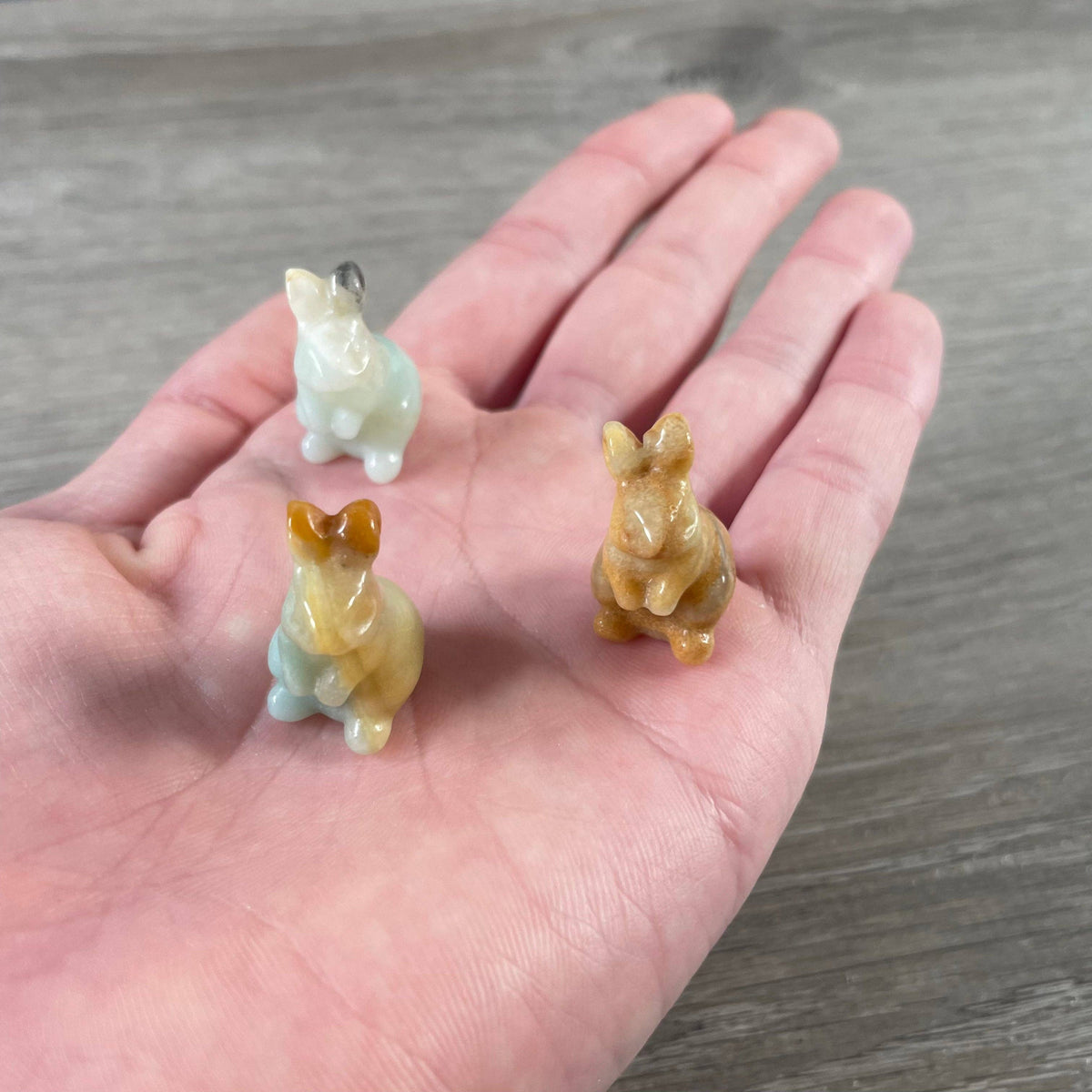 Moss Agate Bunny Rabbit Carved Gemstone Figurine
