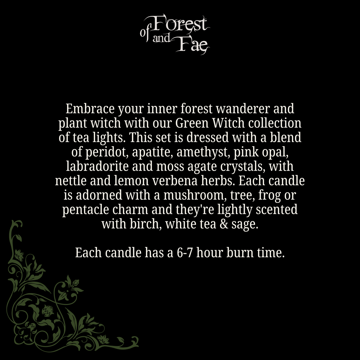 Green Witch Tea Light Candle Set • Crystal &amp; Herb Candles