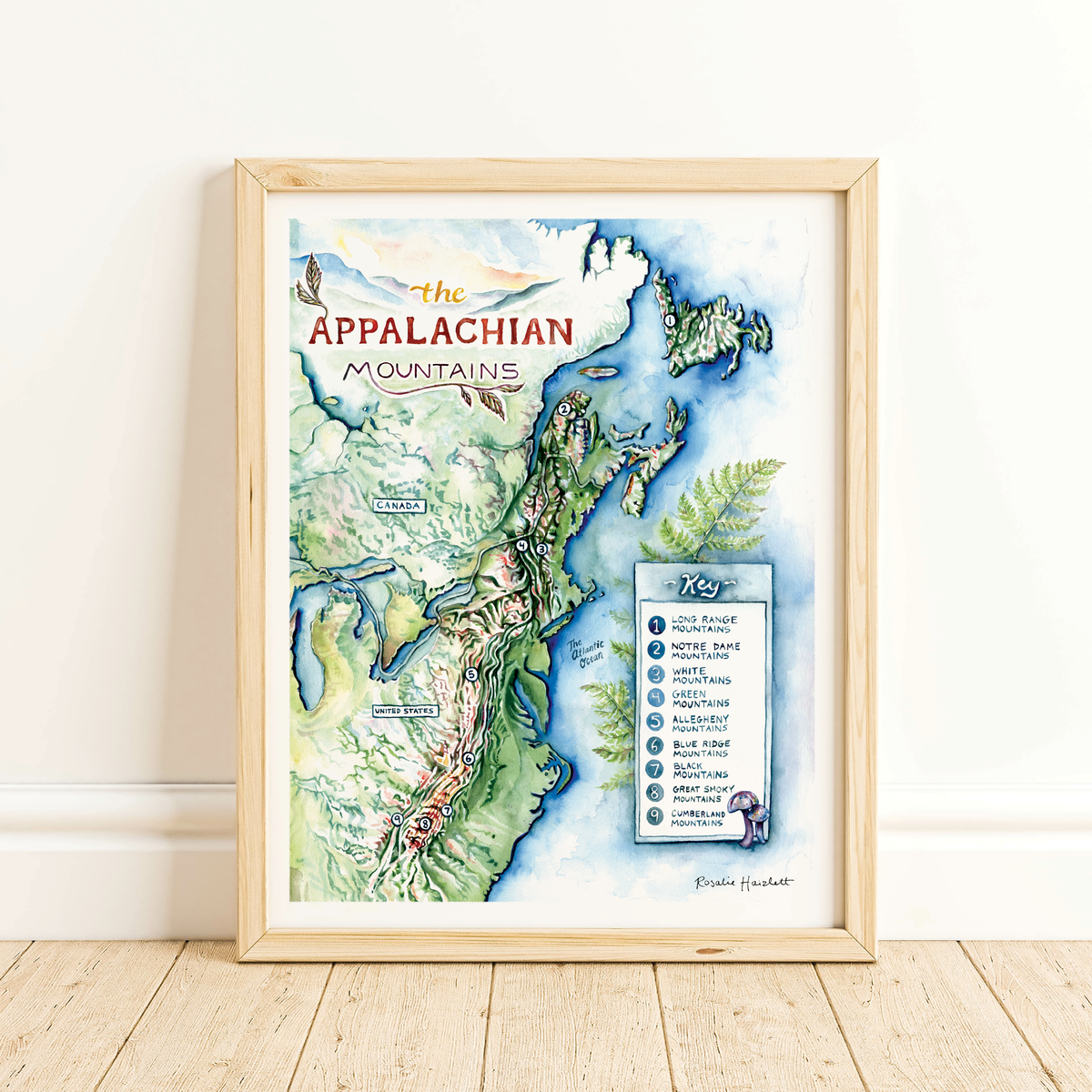 Appalachian Mountains Map - Watercolor Art Print