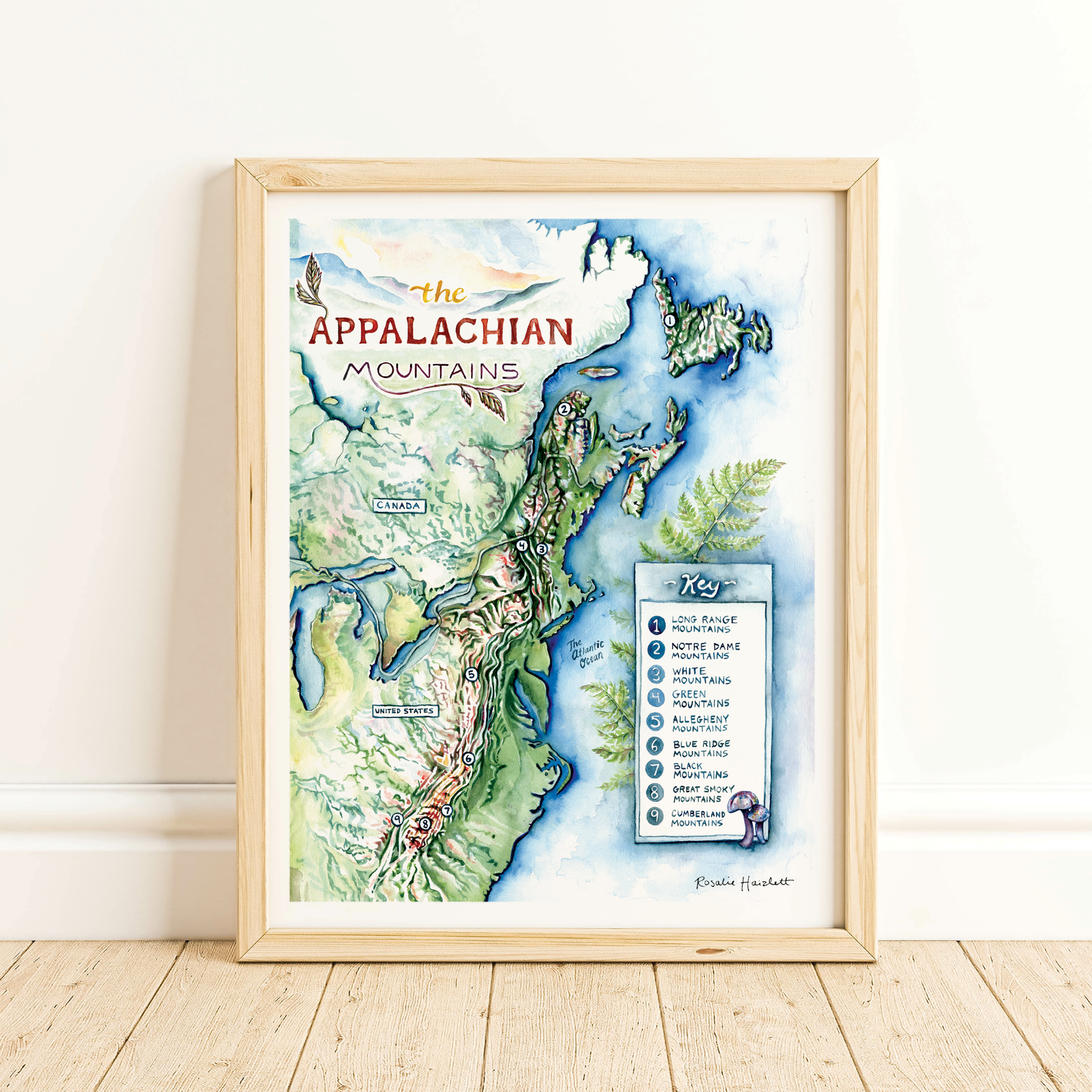 Appalachian Mountains Map Watercolor Art Print by Rosalie Haizlett