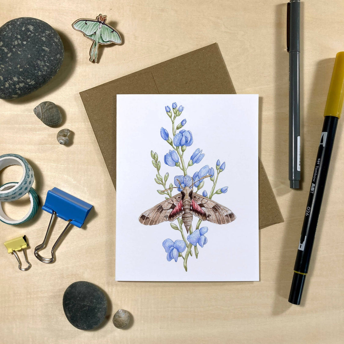 Moths &amp; Wildflowers On Blank Recycled Cards (Set of 6)