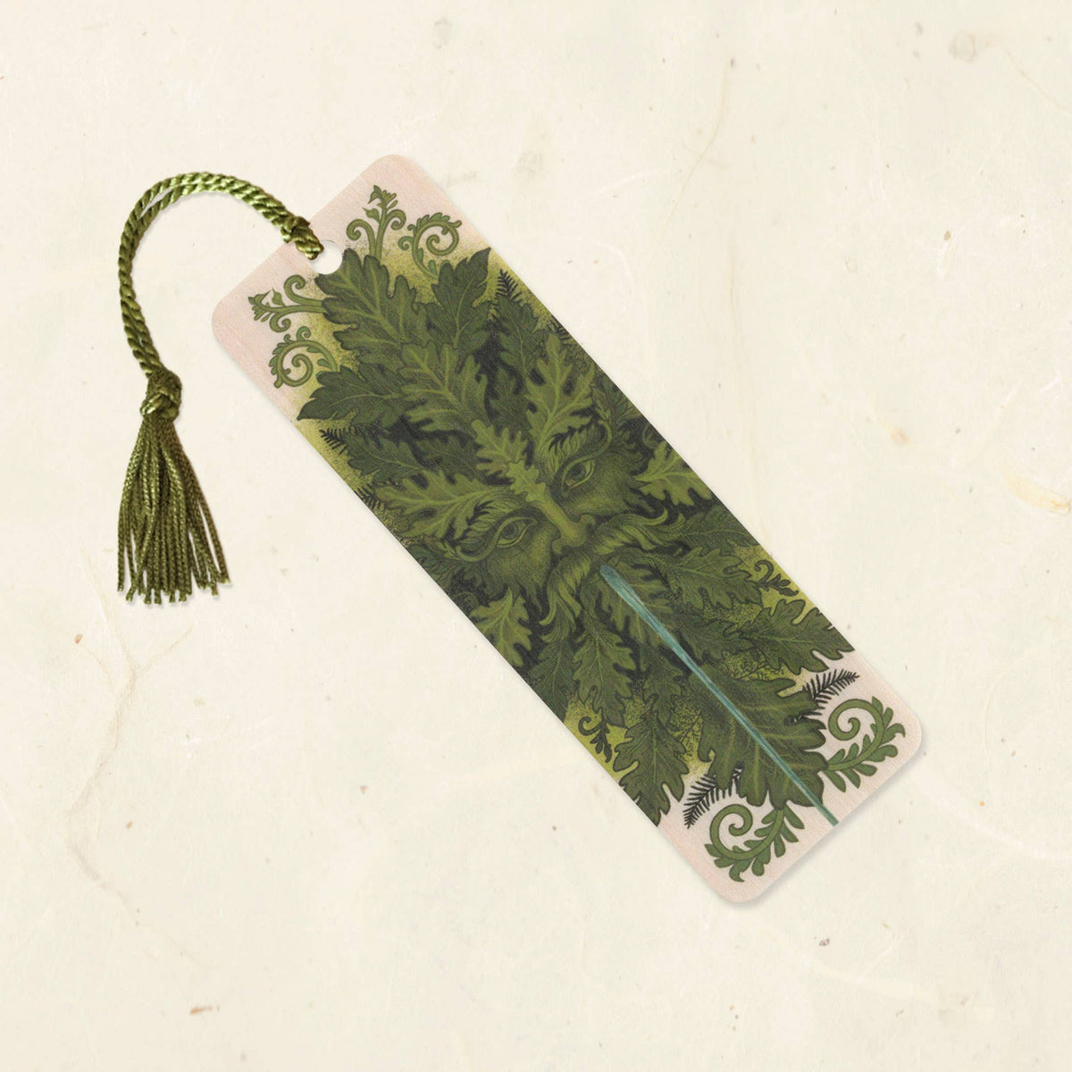 Green Man Wood Bookmark with Tassel