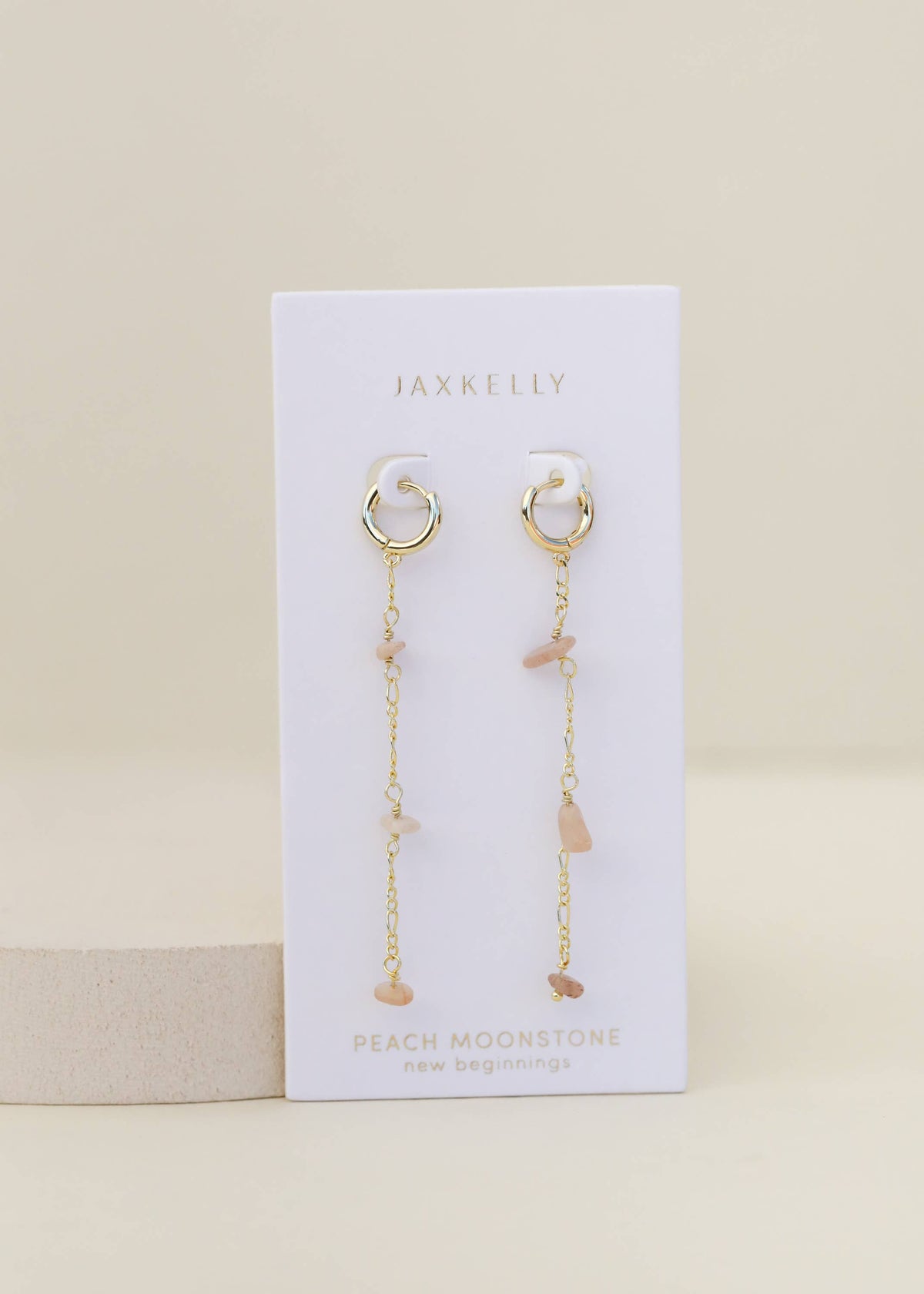Raw Peach Moonstone Chain Drop Earring