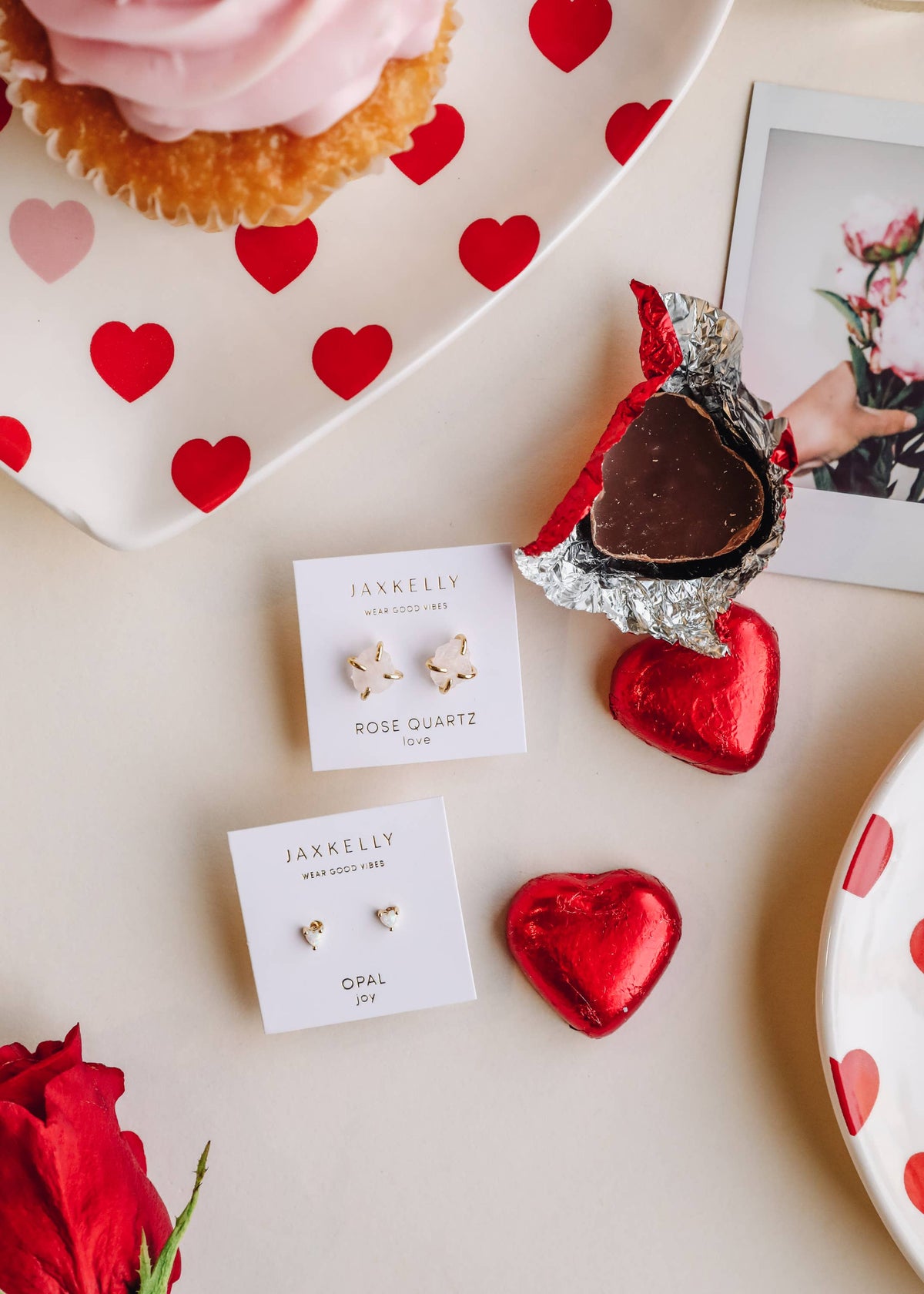 Tiny White Opal Heart Earrings