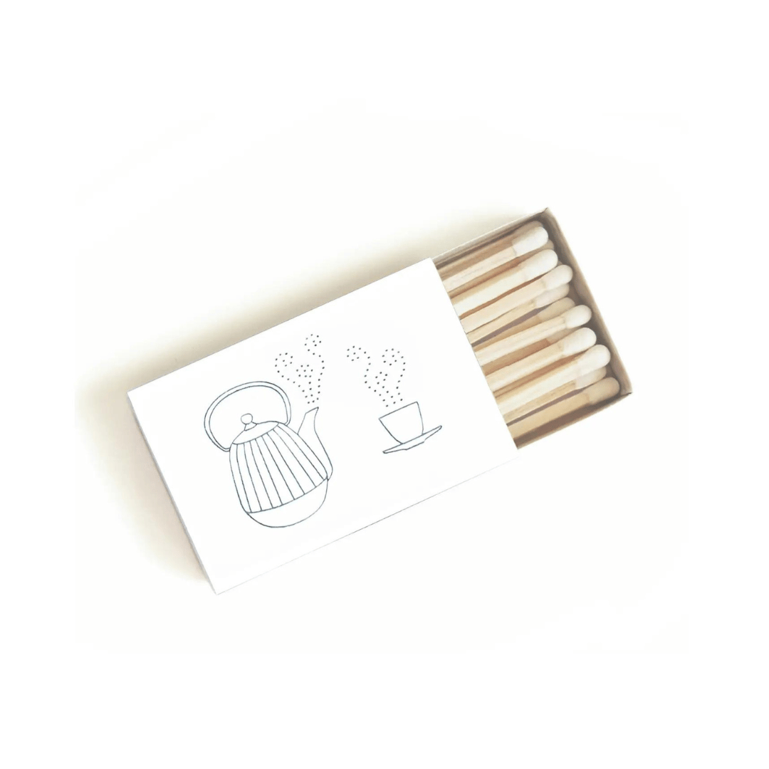 Cup of Tea Matchbox: Gold on White