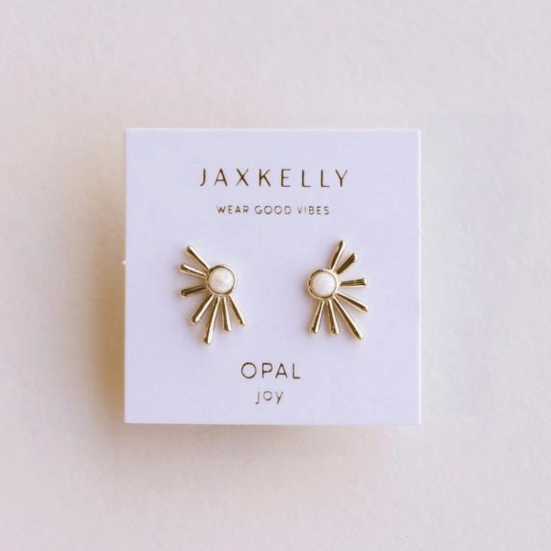 White Opal Sun Ray Stud Earrings