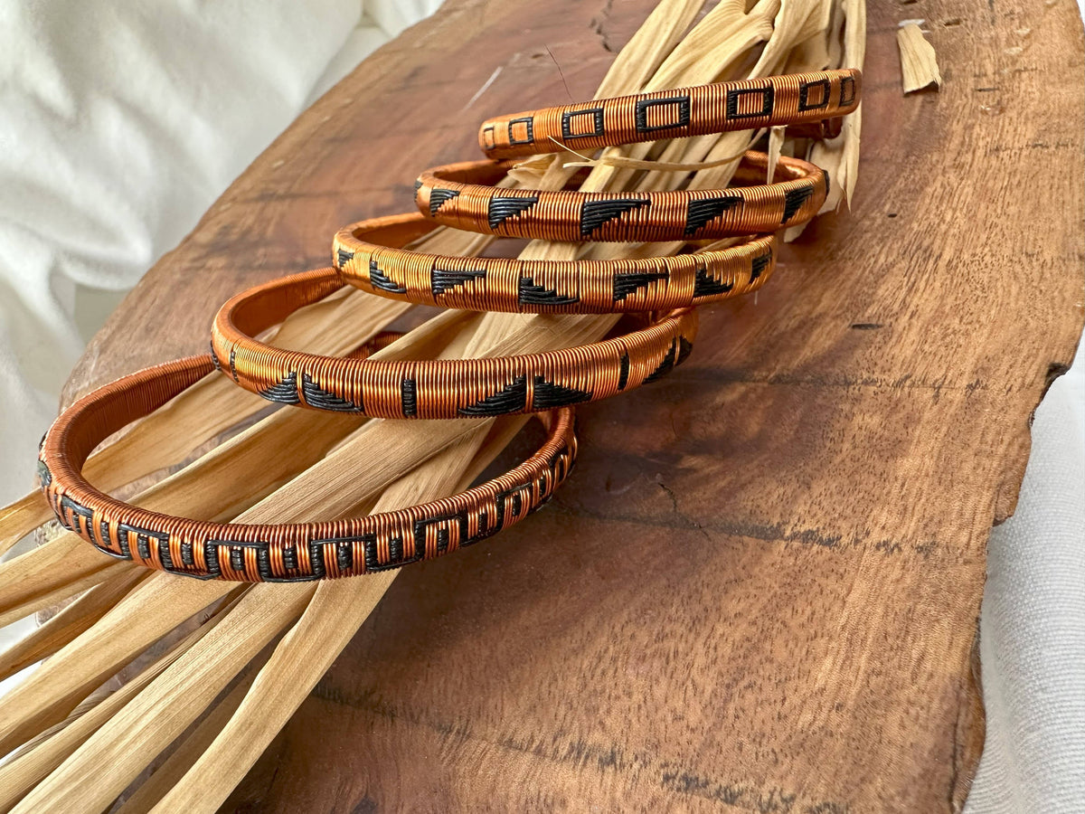 Thin Copper &amp; Black Handwoven Raffia &amp; Wire Bracelet