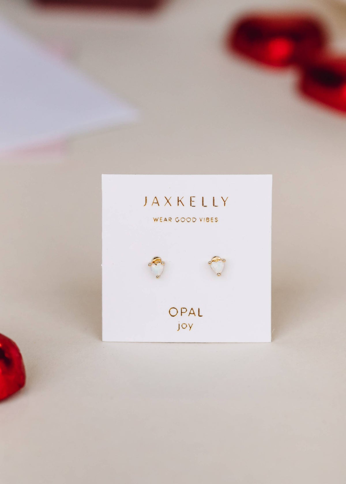 Tiny White Opal Heart Earrings