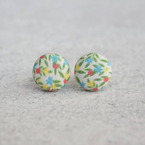 Calico Fabric Button Earrings