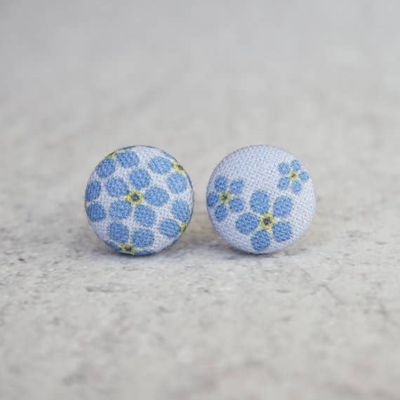 Forget Me Not Fabric Button Earrings: 0.5 inch wide
