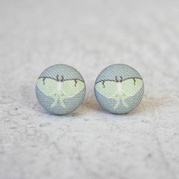 Luna Moth Fabric Button Earrings