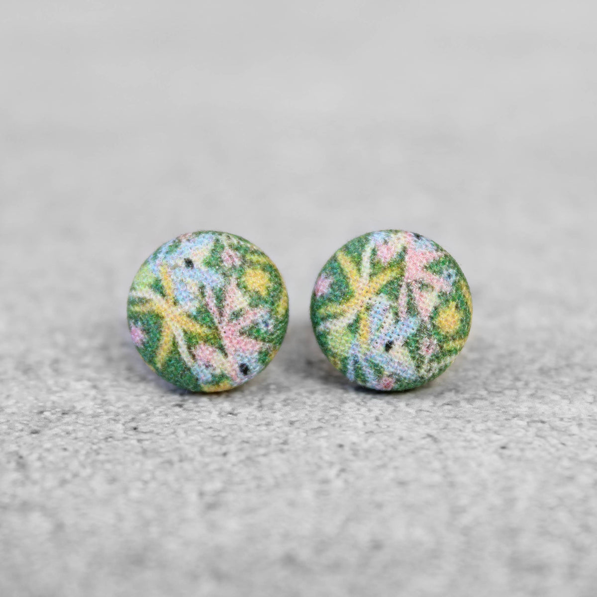 Prairie Calico Fabric Button Earrings