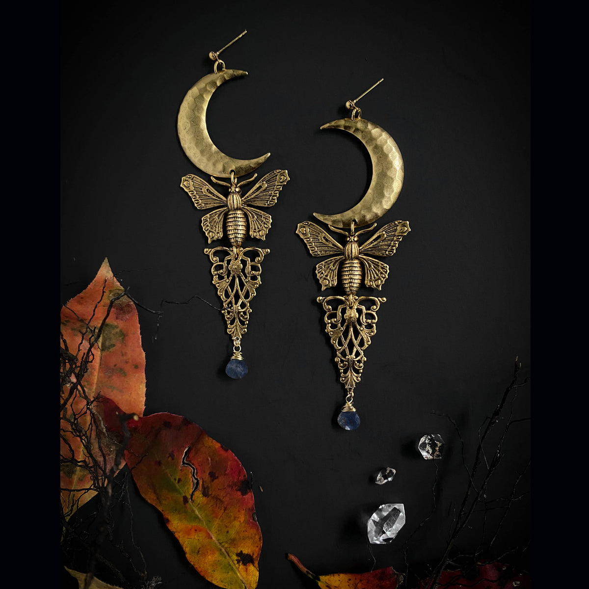 Moth and Moon Mystic Labradorite Earrings