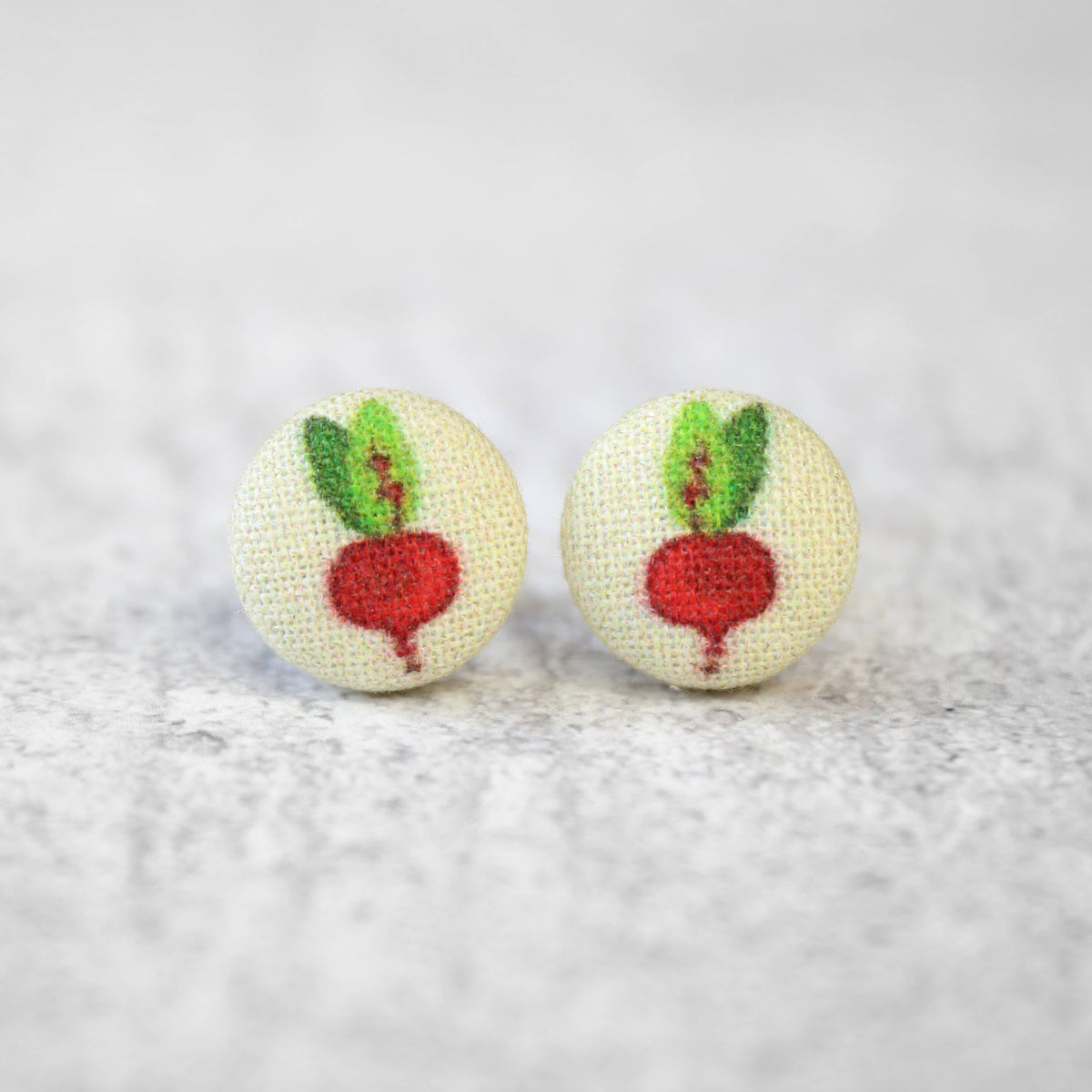 Beet Fabric Button Earrings