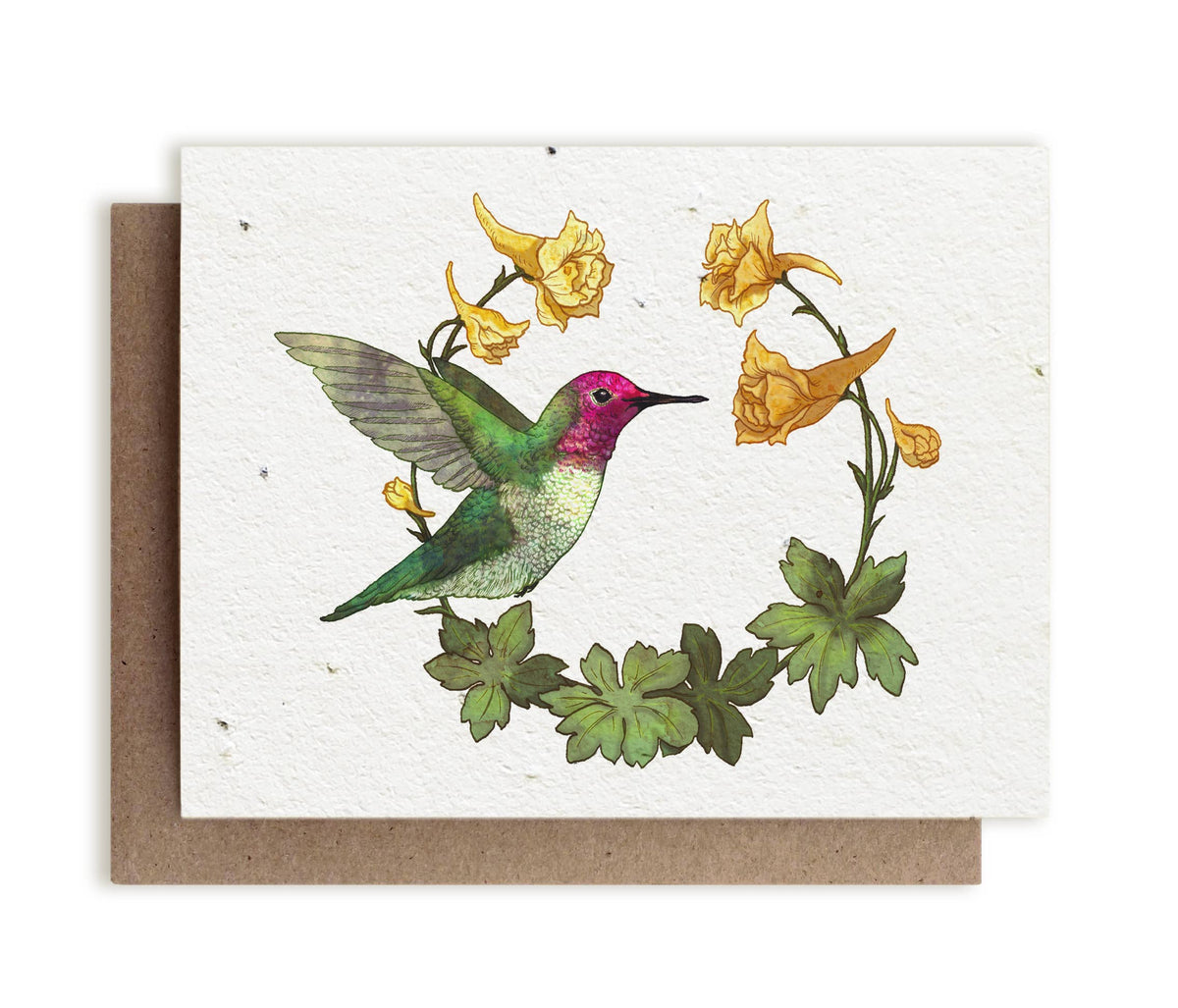 Anna&#39;s Hummingbird &amp; Yellow Larkspur Plantable Herb Card