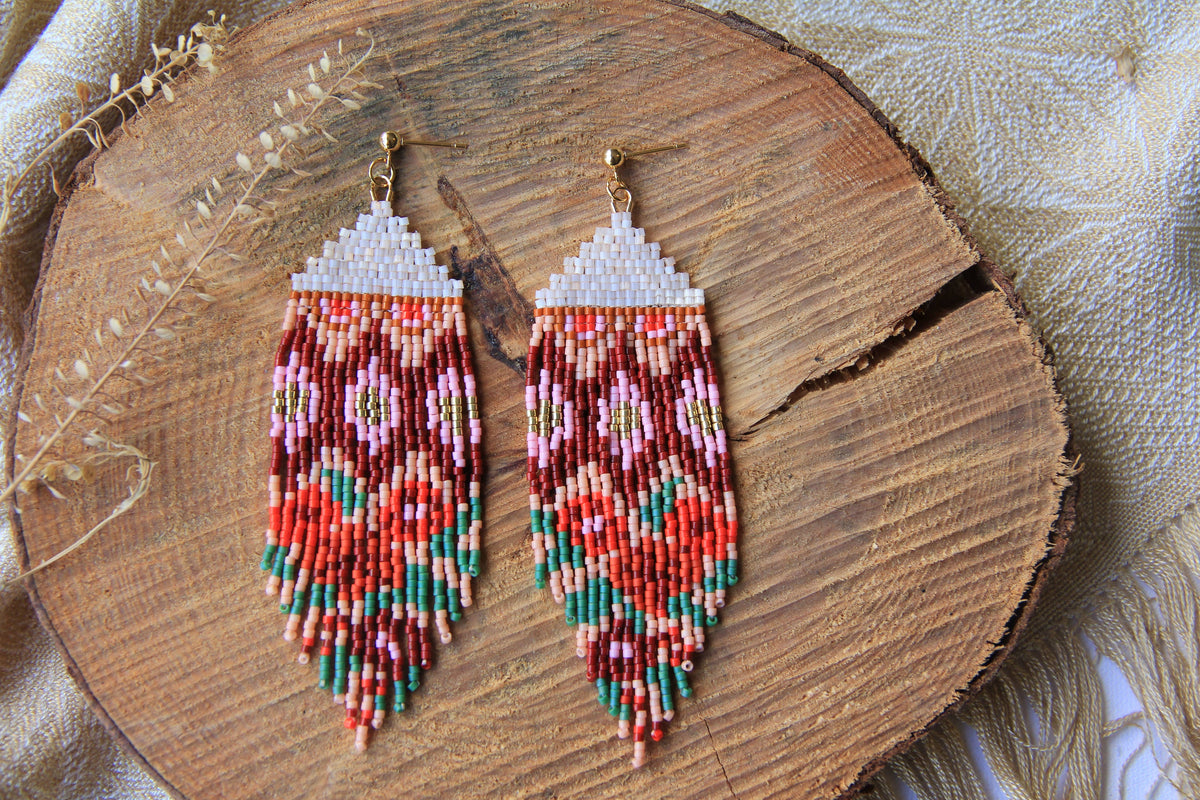 Beaded Handwoven Huipil Fringe Earrings (Sweet Escape)