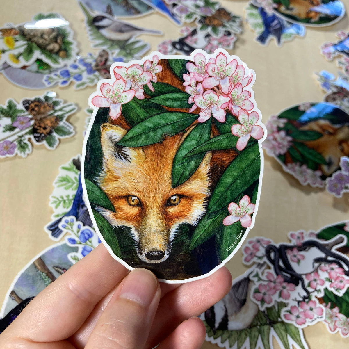 Red Fox with Rhododendron - Vinyl Sticker