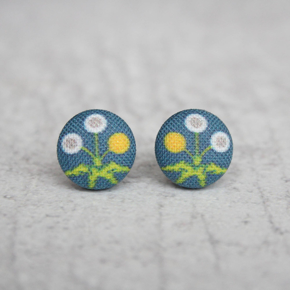 Dandelions Fabric Button Earrings