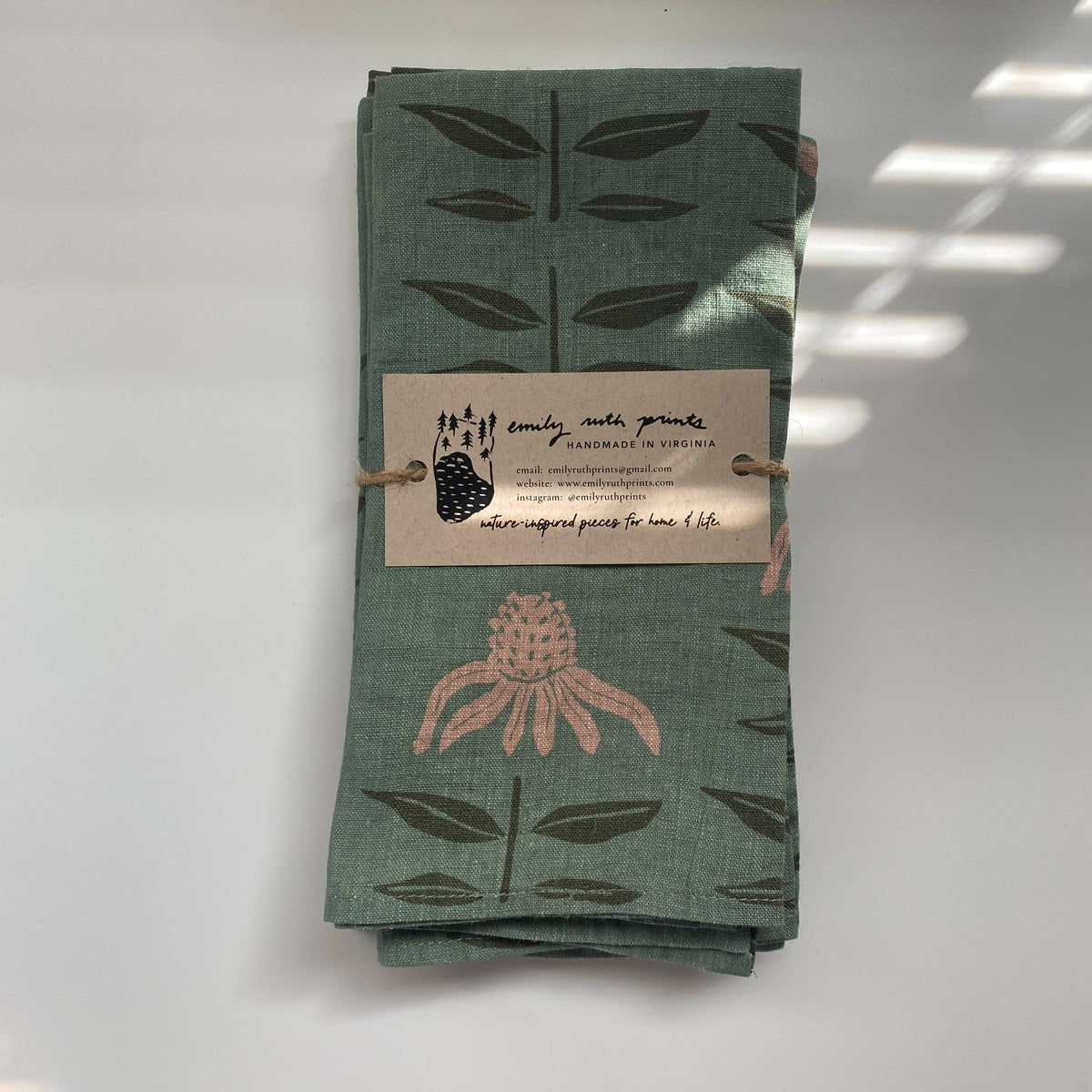 Linen Napkin Set - Teal Echinacea