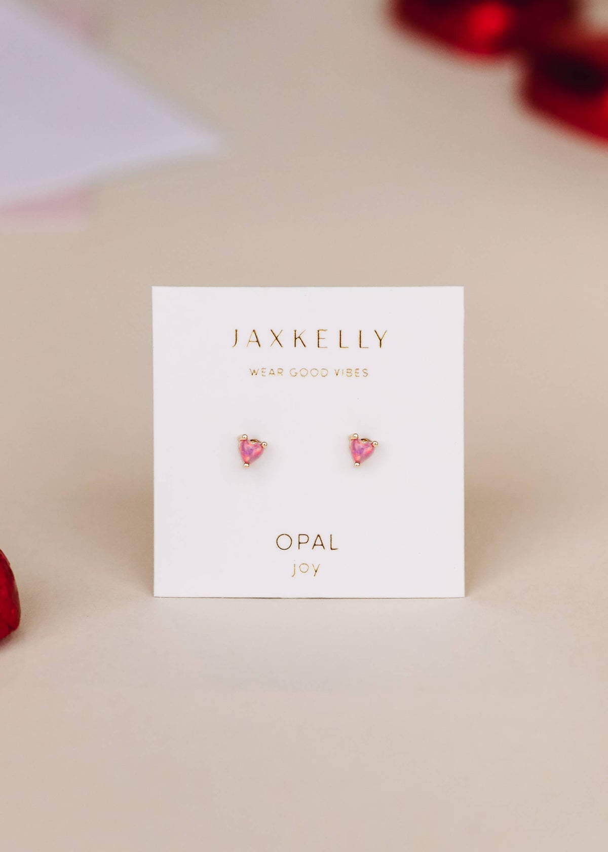 Tiny Pink Opal Heart Earring