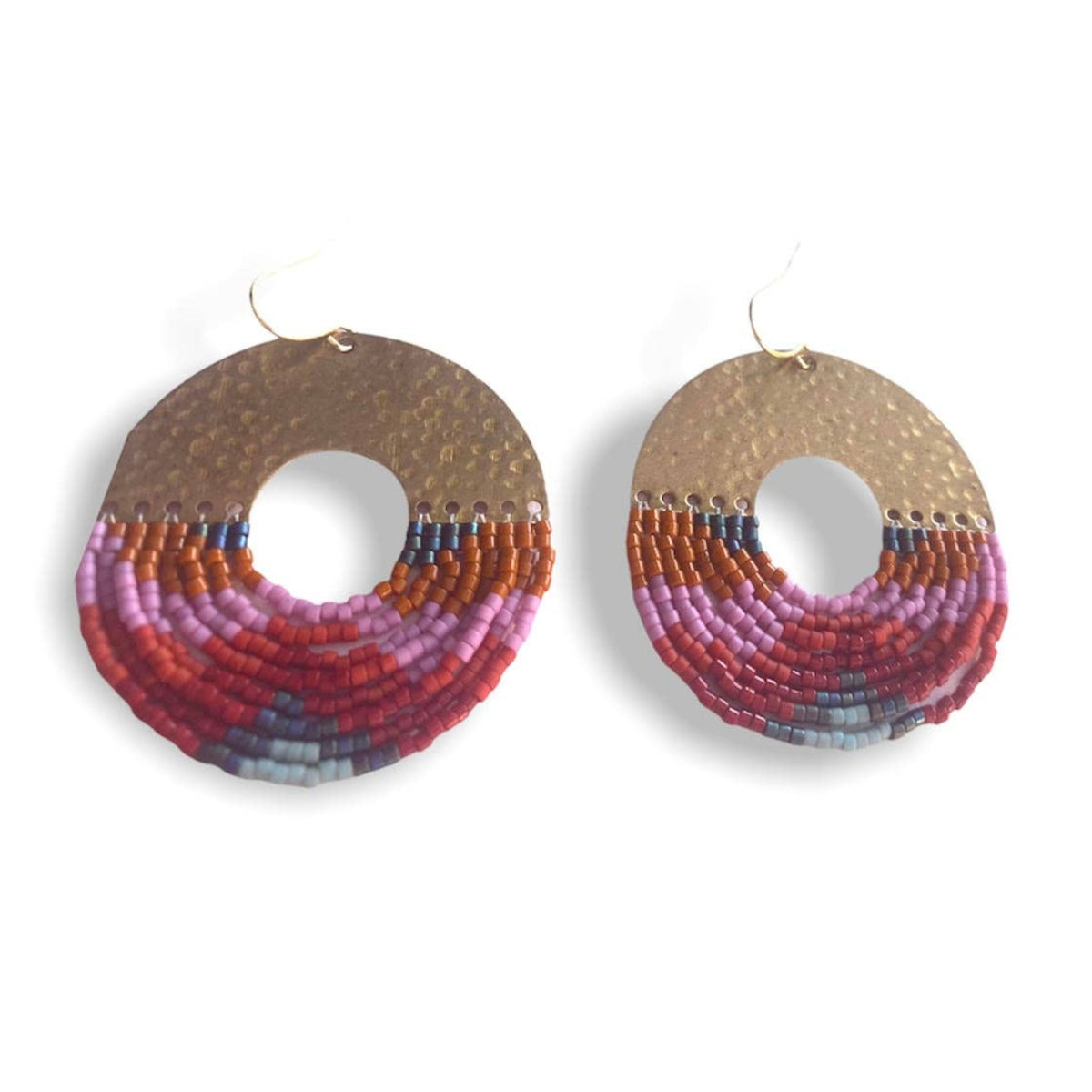 Lilac Organic Circular Fringe Beaded Handwoven Earrings