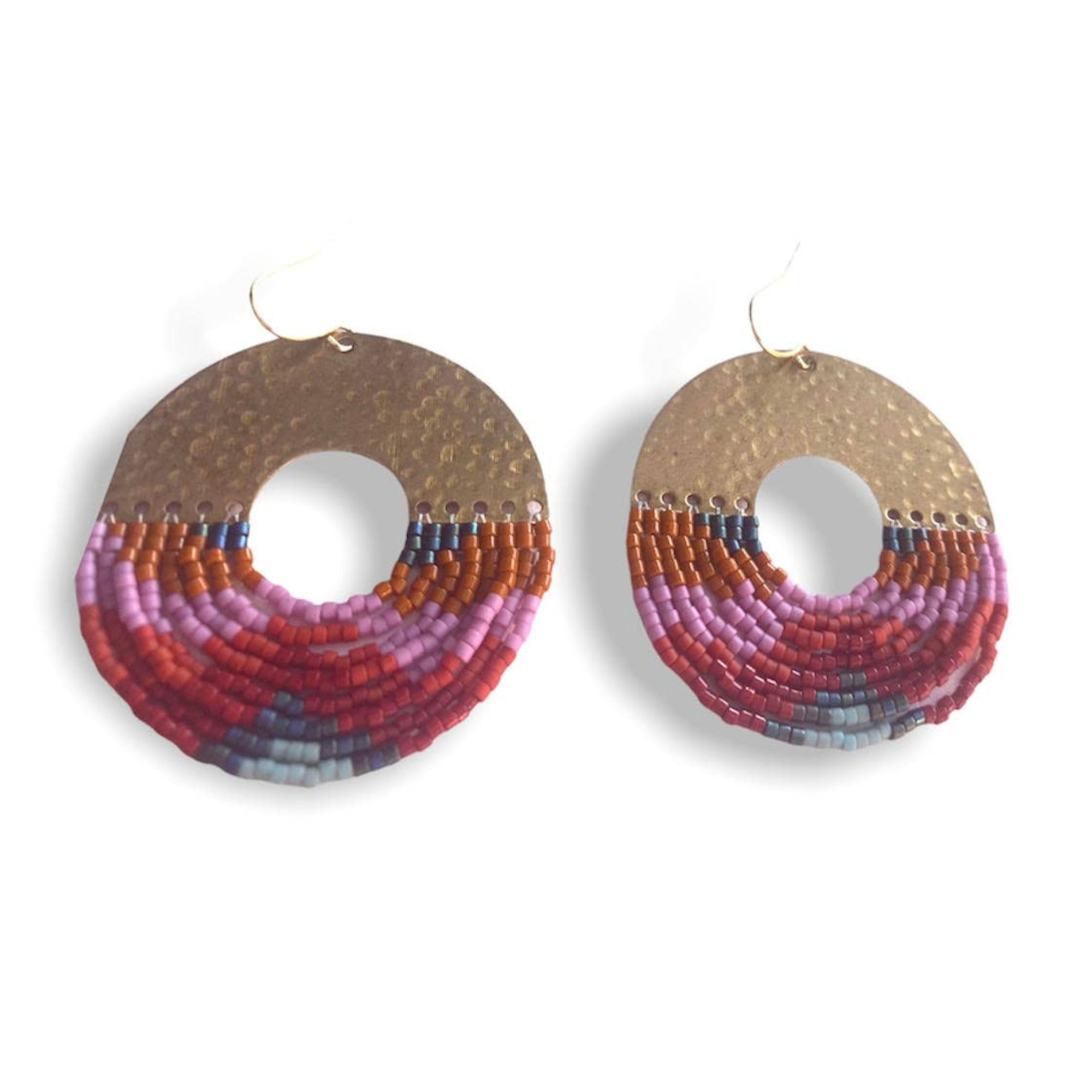 Lilac Organic Circular Fringe Beaded Handwoven Earrings