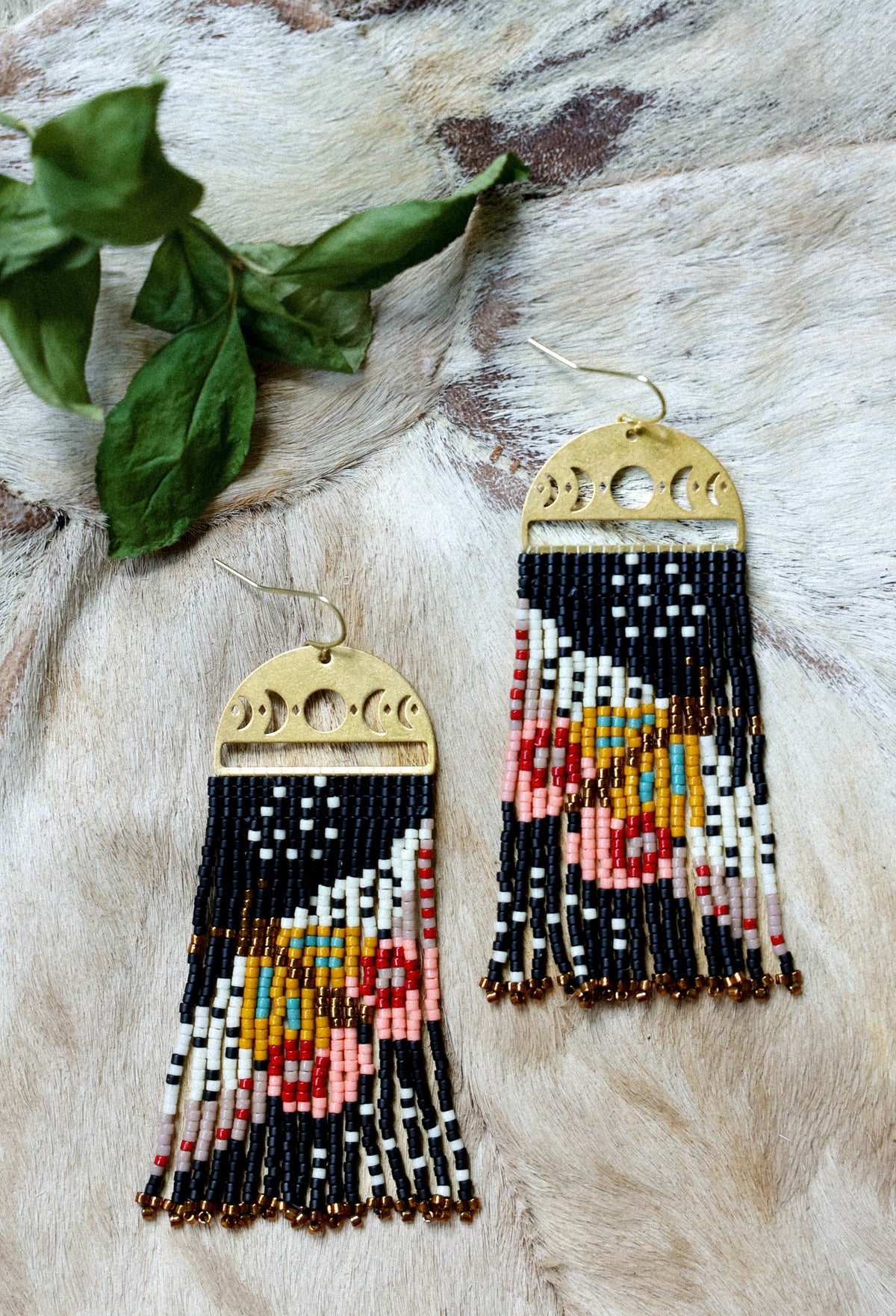 Midnight Moonlit Moth Beaded Handwoven Earrings