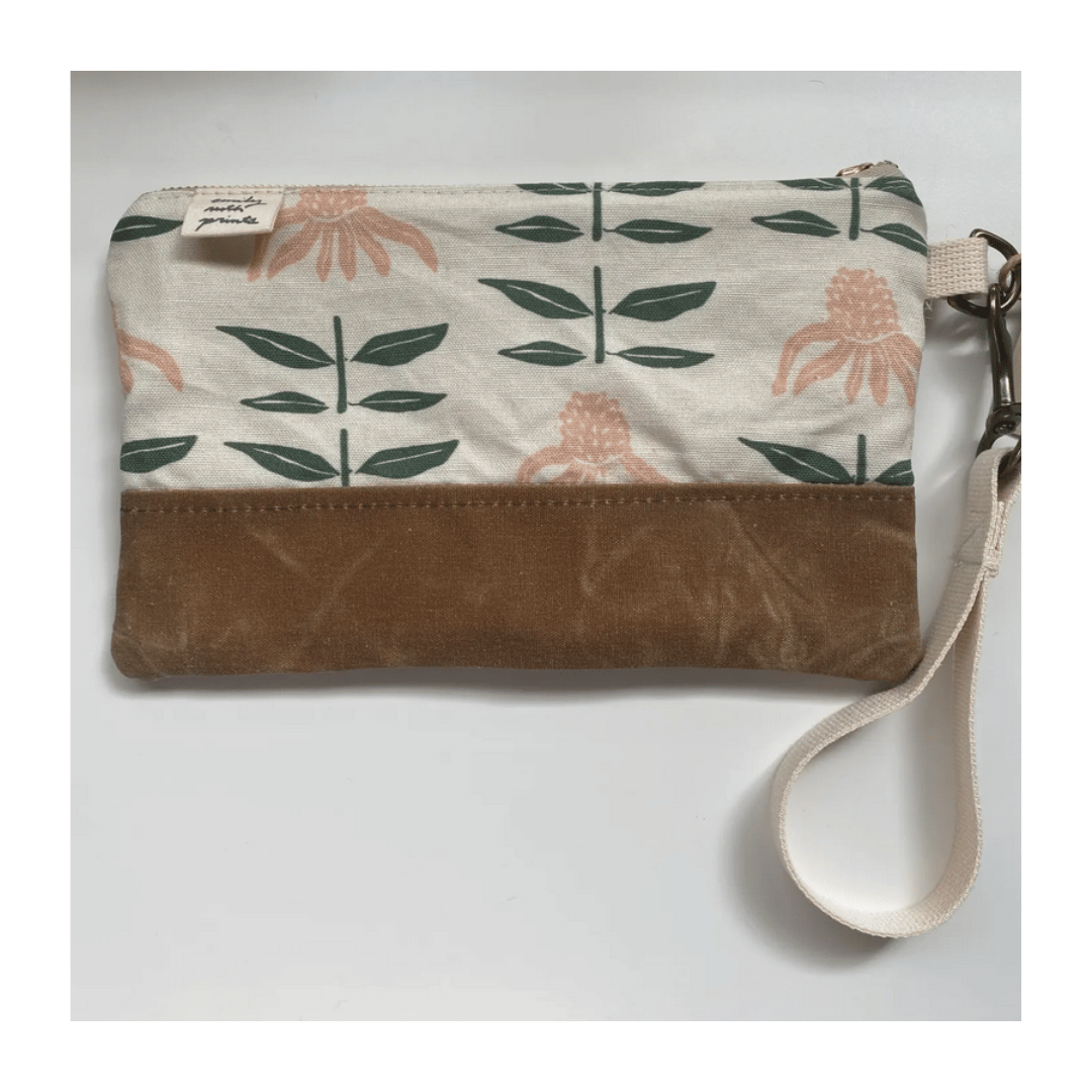 Natural Echinacea Waxed Canvas Wristlet
