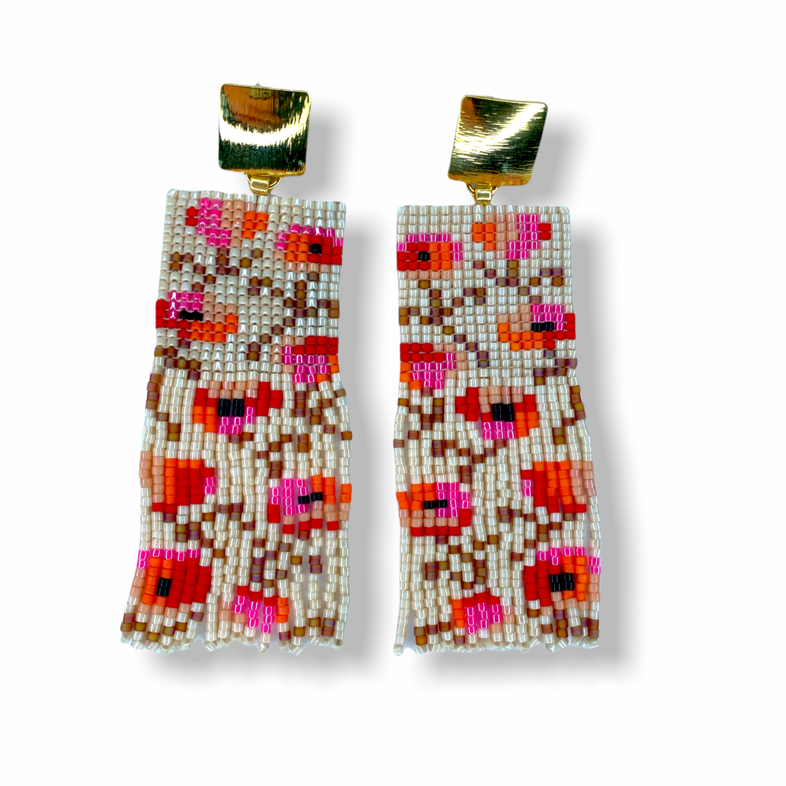 Poppy Flower Fringe Miyuki Beaded Earrings